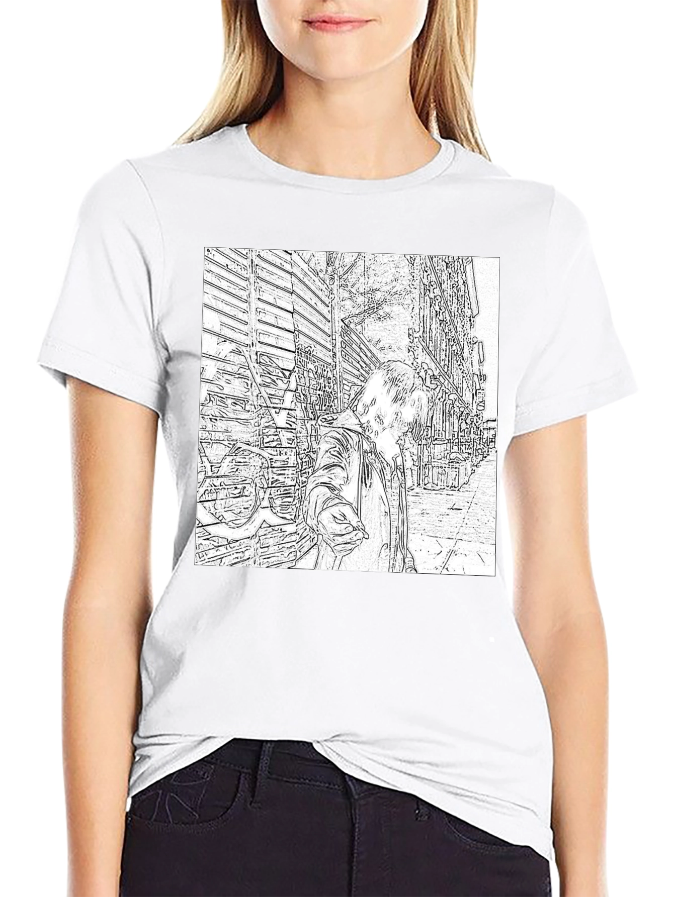 Black Monochrome Sketch Art Tee view 9
