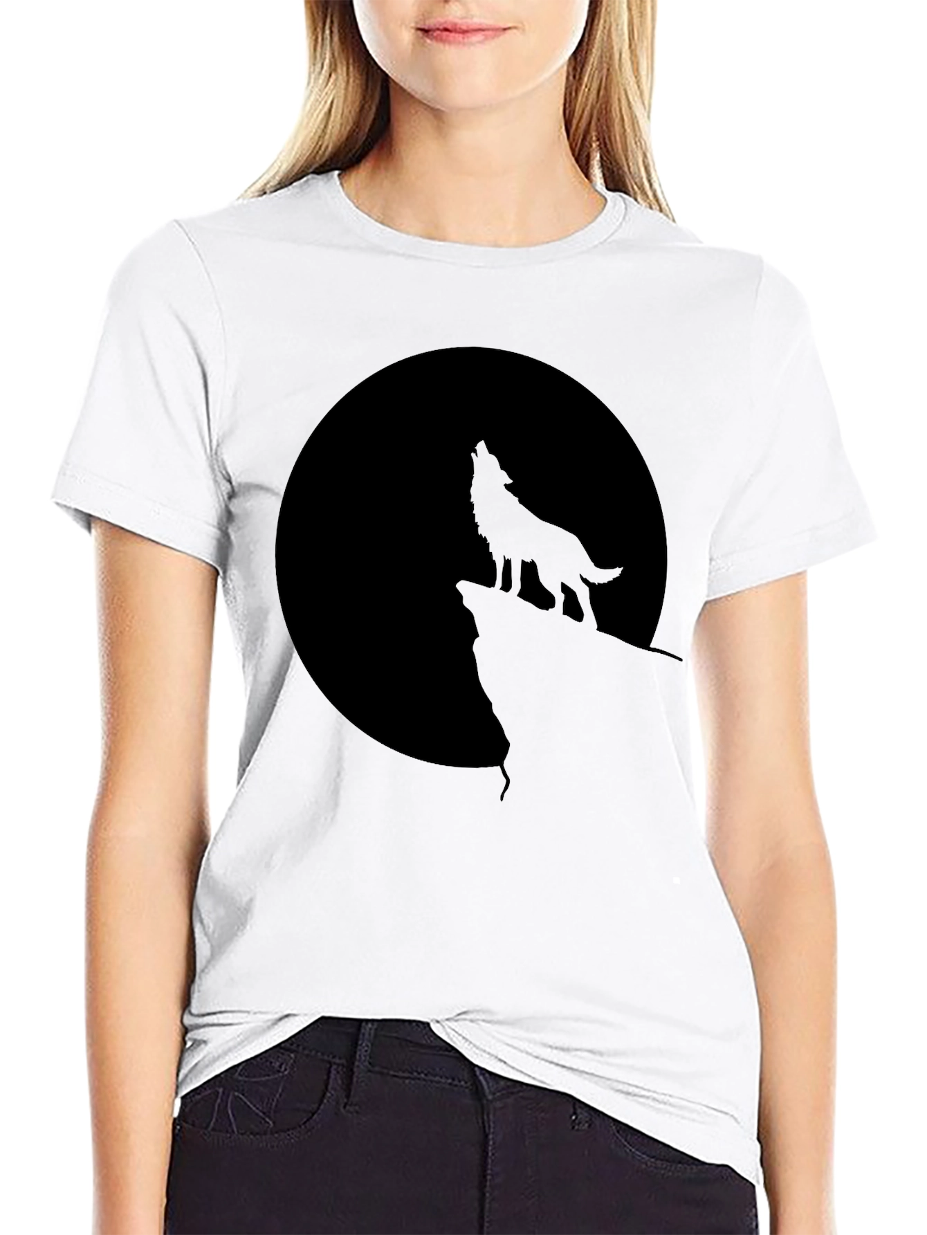 Black Wolf Moon Graphic Tee - Black Cotton Blend view 9