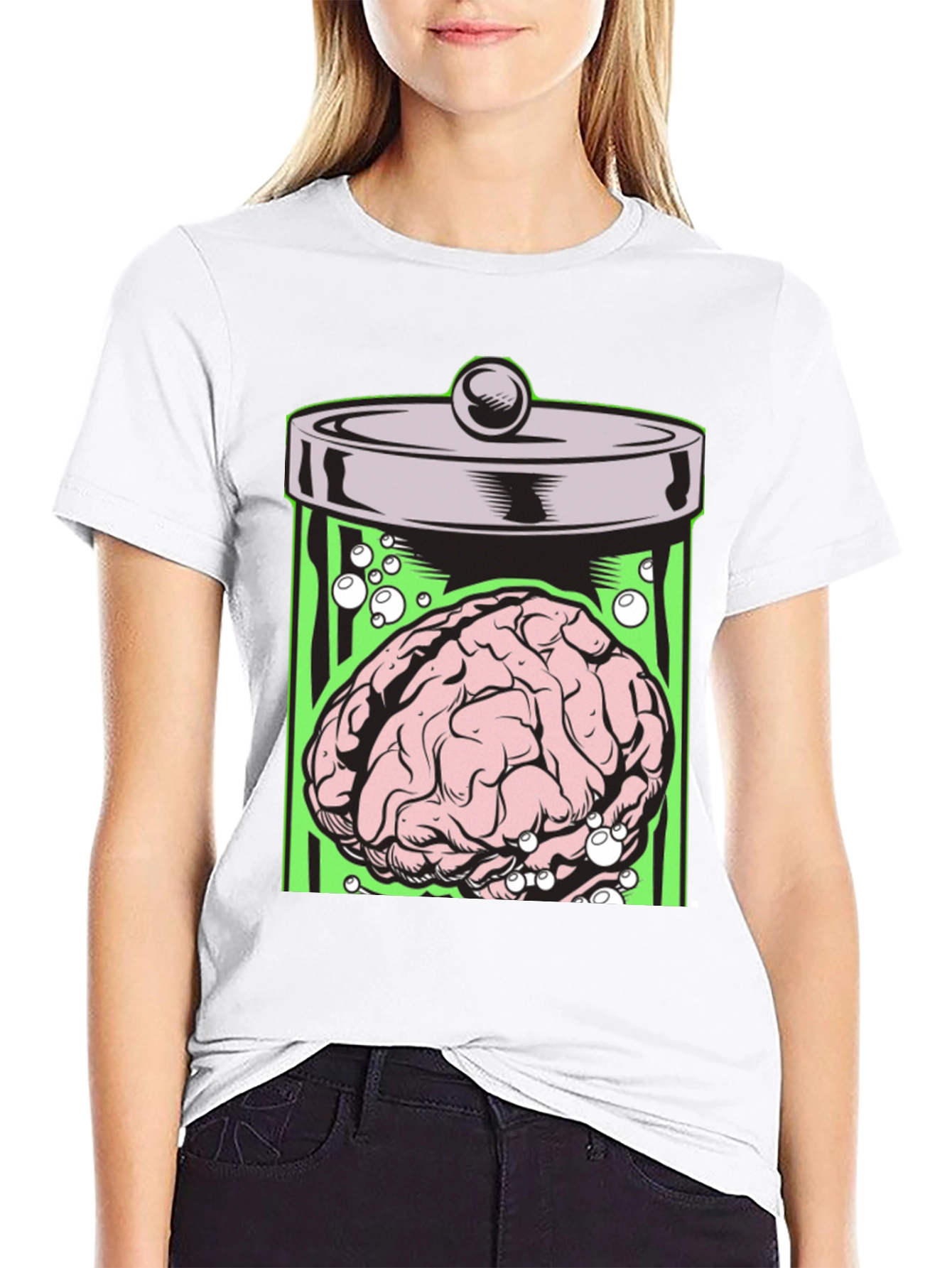 Black Brain in Jar Graphic Tee - Men's Black T-Shirt view 9