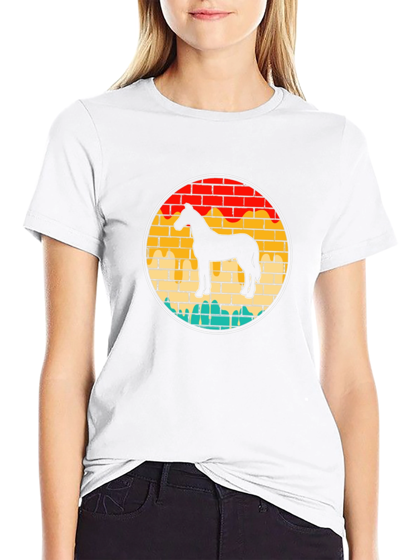 Black Retro Horse Brick Wall Graphic Tee view 9