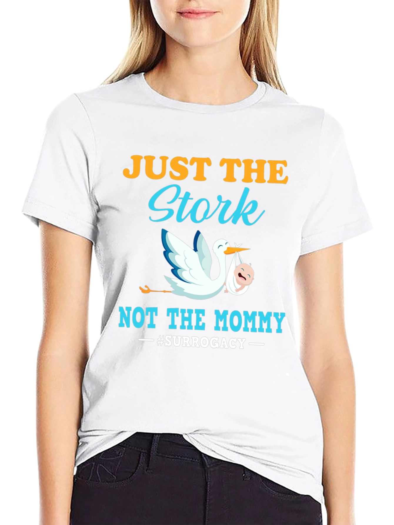 Black Just The Stork T-Shirt - Surrogacy Humor Tee view 9