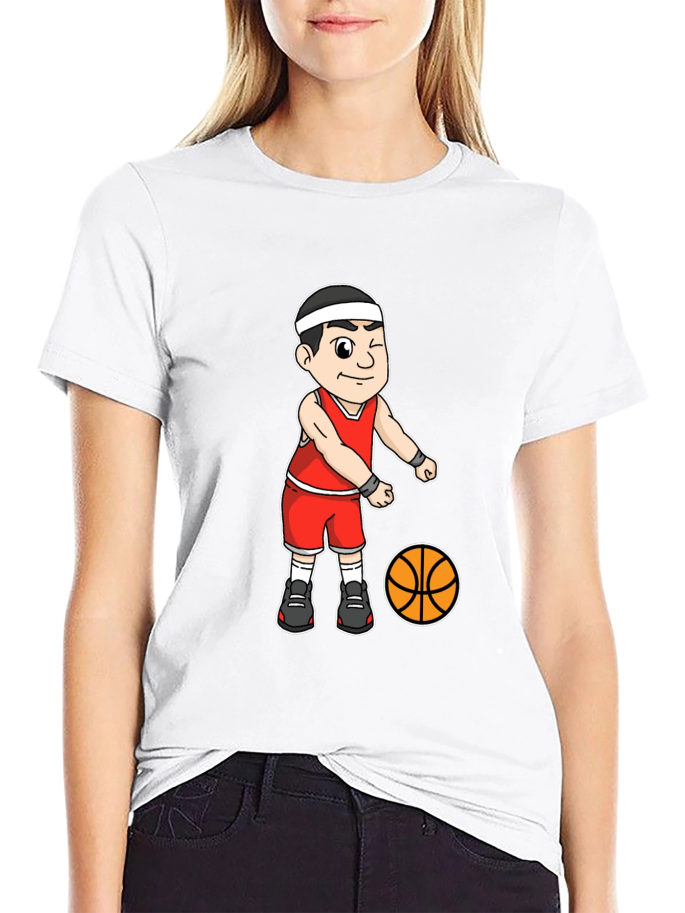 Black Cartoon Basketball Player Graphic Tee view 9
