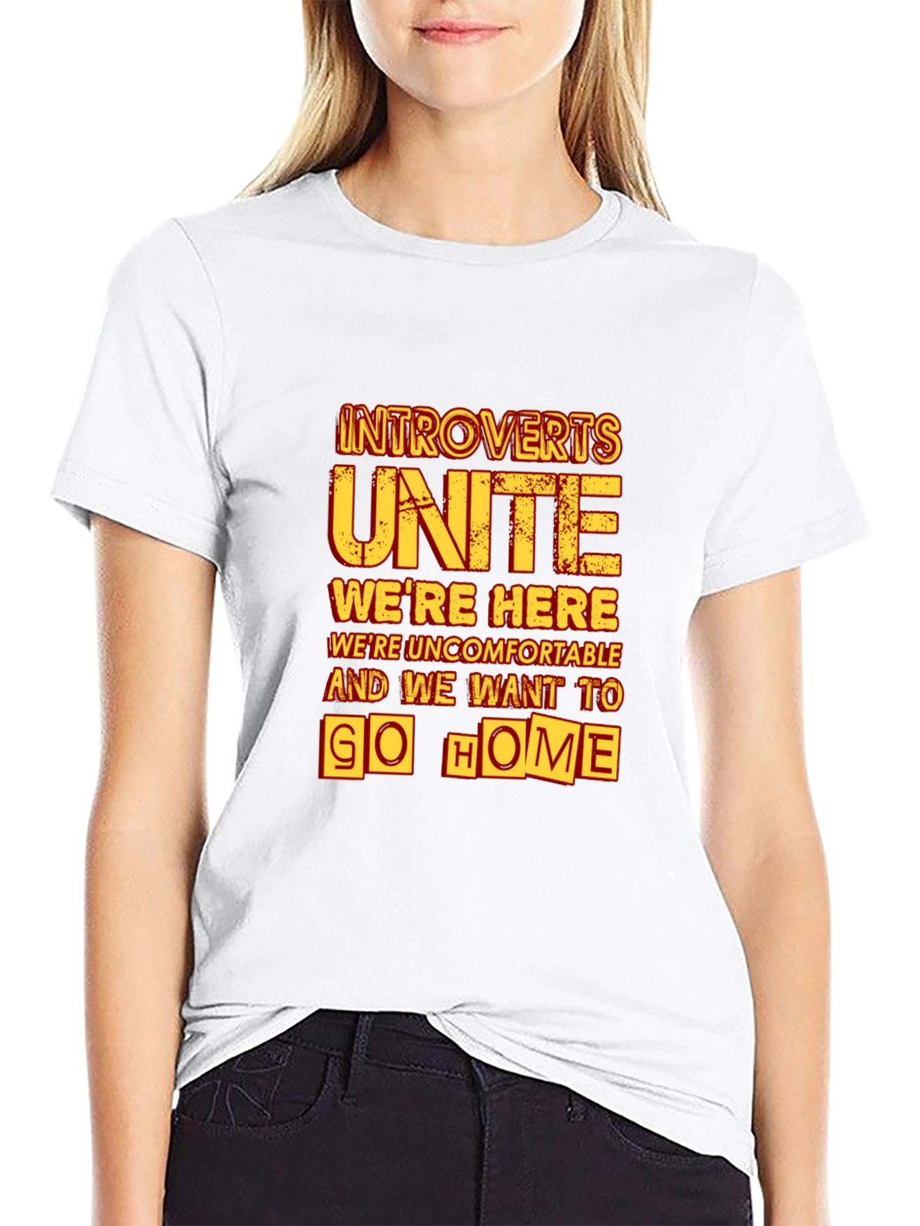 Black Introverts Unite Graphic Tee - Black Cotton T-Shirt view 9
