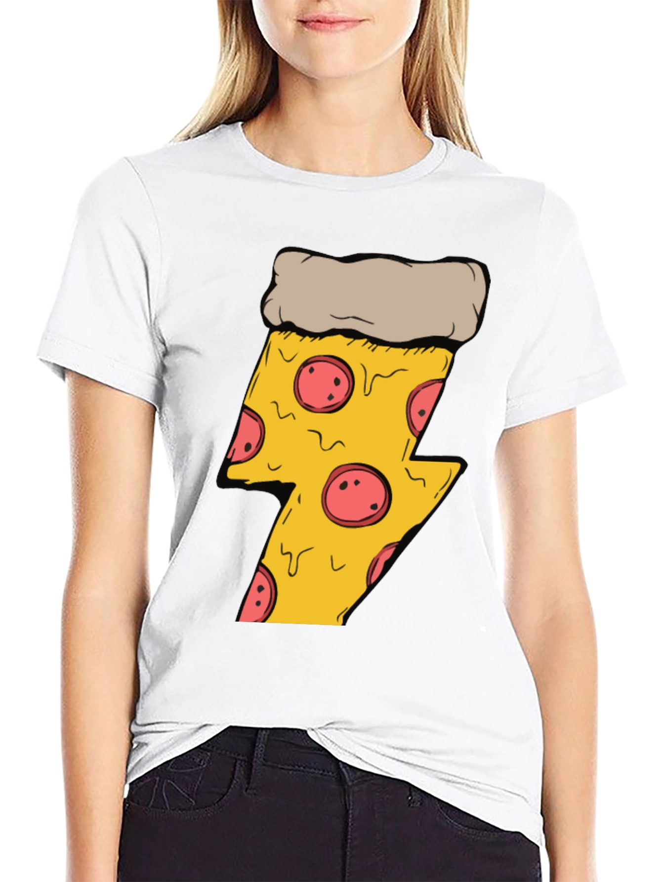 Black Pizza Lightning Bolt T-Shirt - Black Cotton Tee view 9