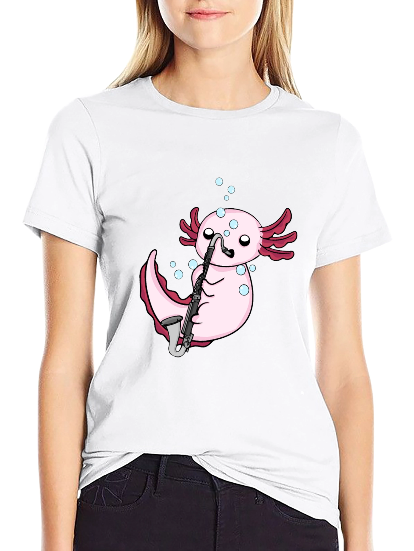 Black Axolotl Saxophone Black T-Shirt view 9