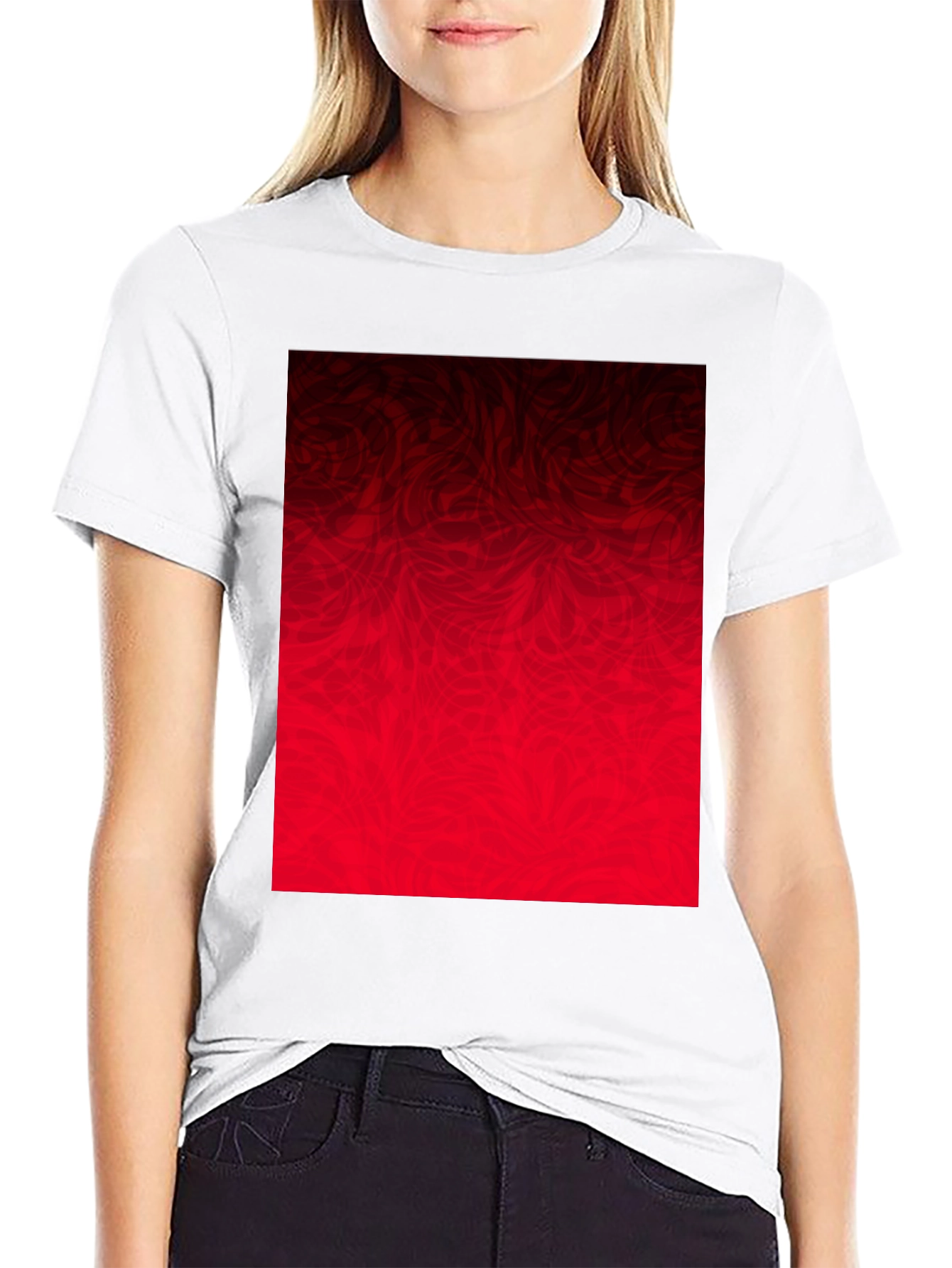 Black Abstract Red Graphic Print Black T-Shirt view 9