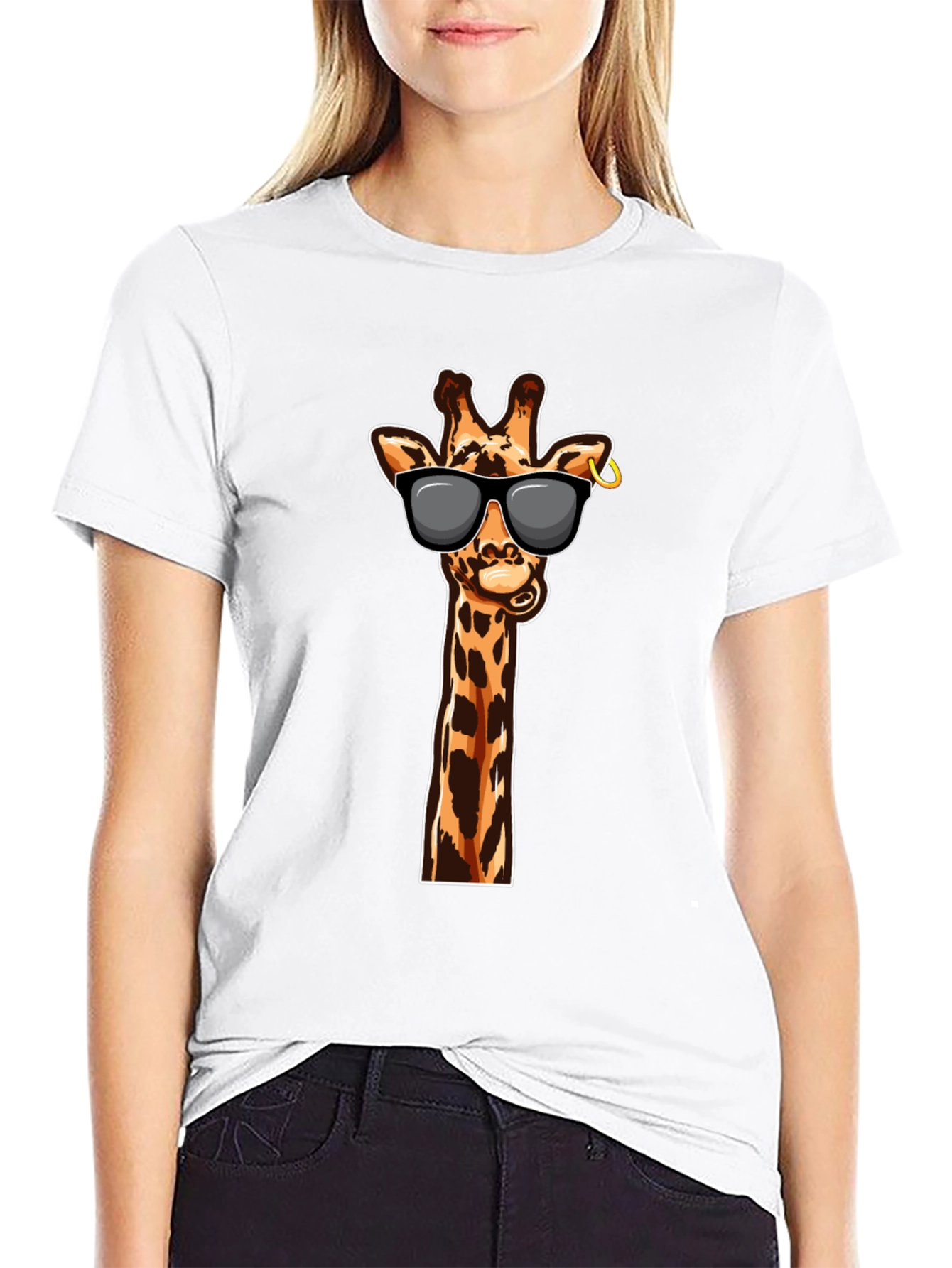 Black Cool Giraffe Graphic Tee - Stylish Black T-Shirt view 9
