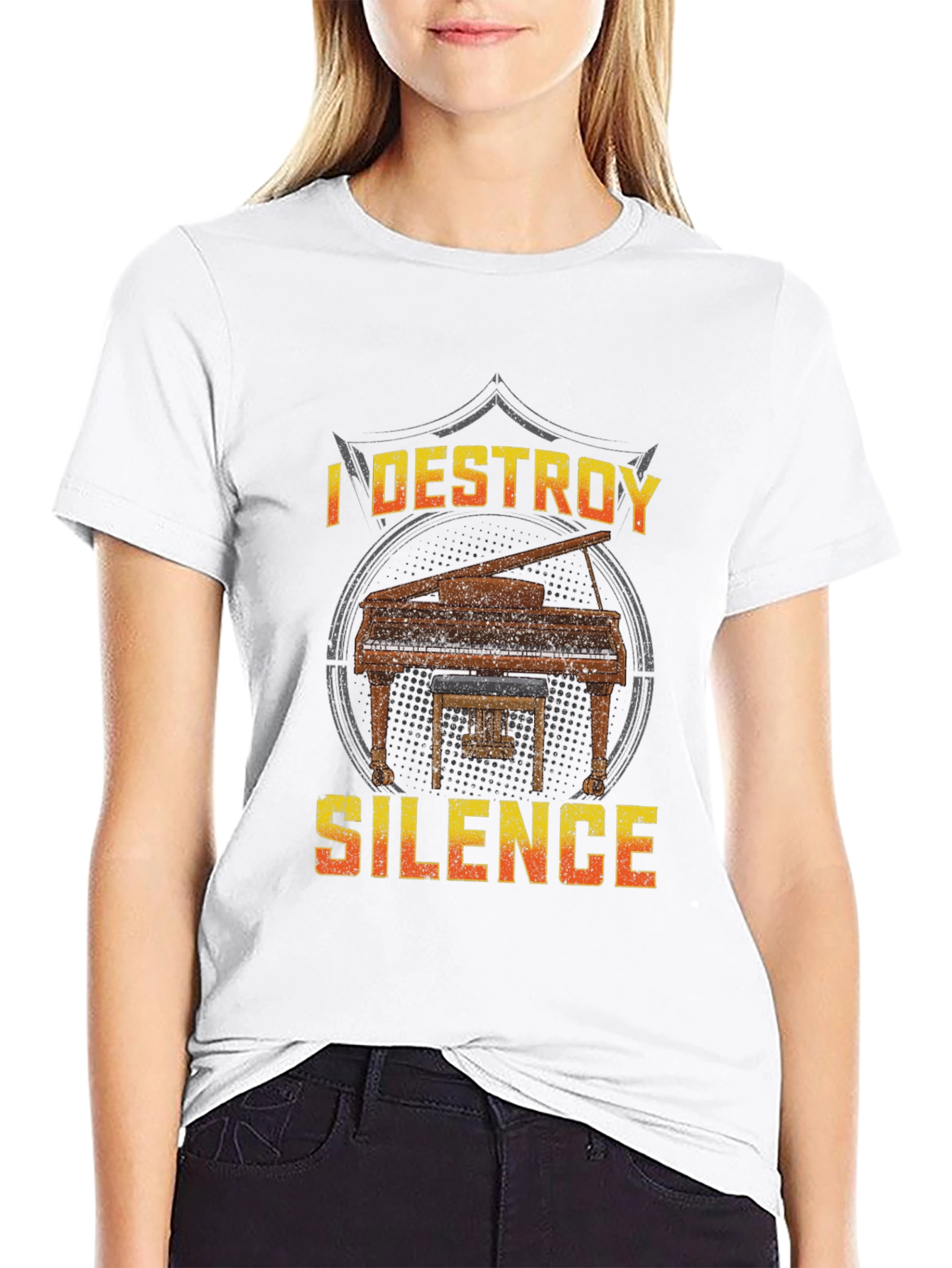 Black I Destroy Silence Piano T-Shirt view 9