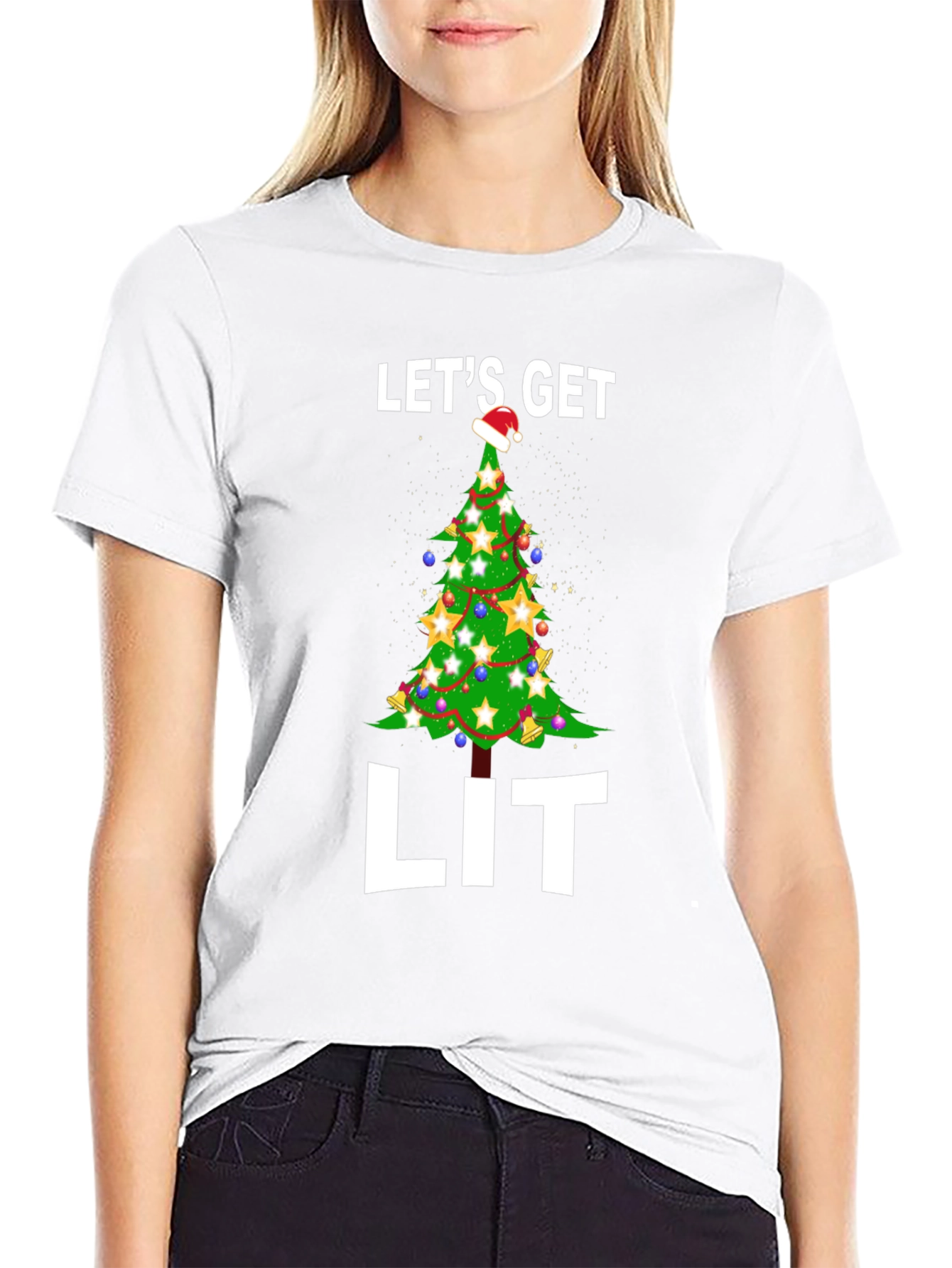Black Let's Get Lit Christmas Tree Graphic Tee view 9