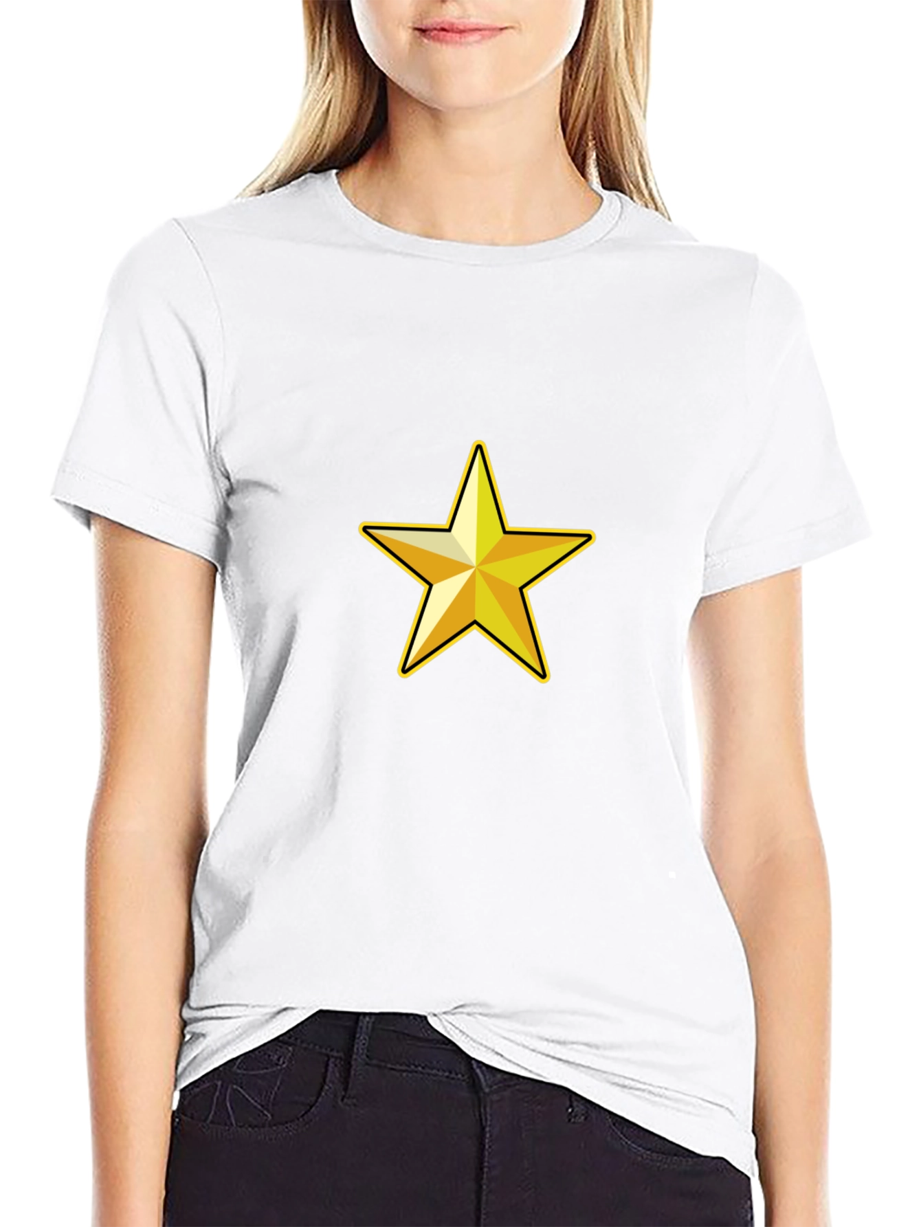 Black Classic Black Tee with Gold Star Graphic view 9