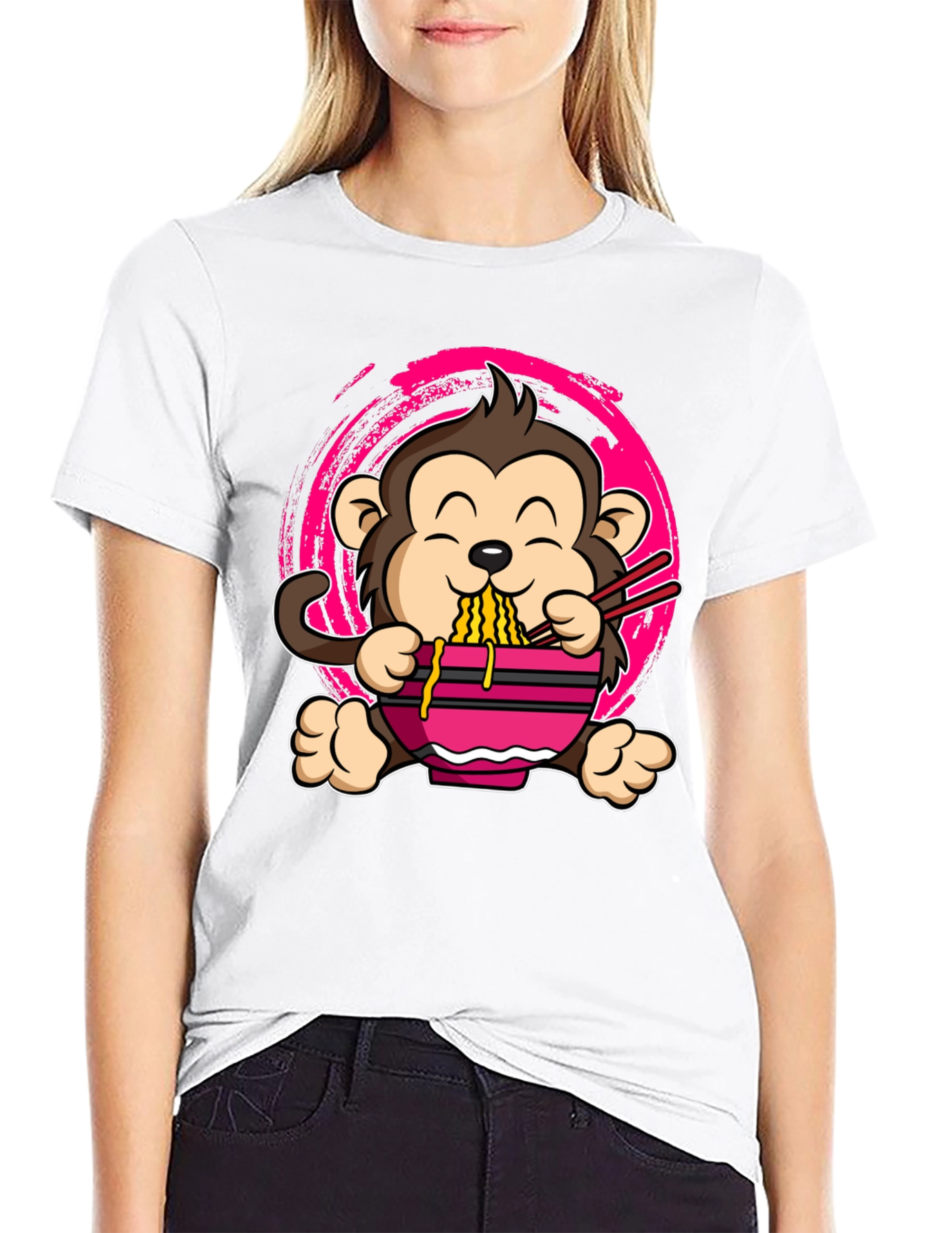 Black Monkey Ramen Graphic Tee - Cute Cartoon T-Shirt view 9
