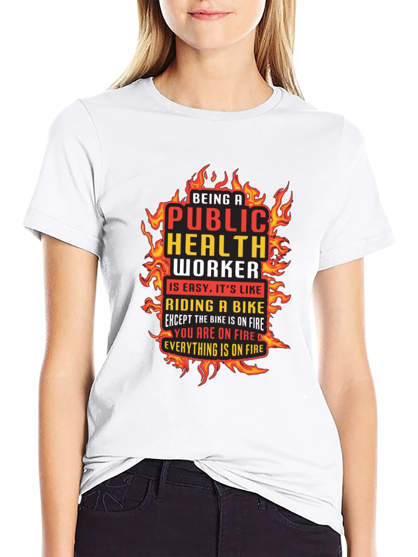 Black Public Health Worker On Fire Graphic T-Shirt view 9