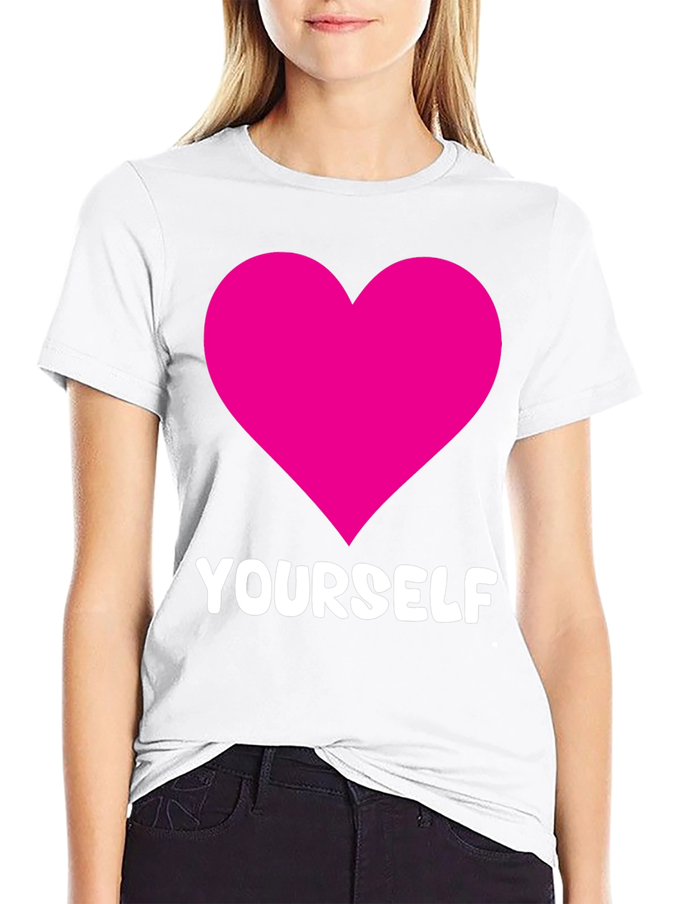 Black Love Yourself T-Shirt - Black with Pink Heart view 9