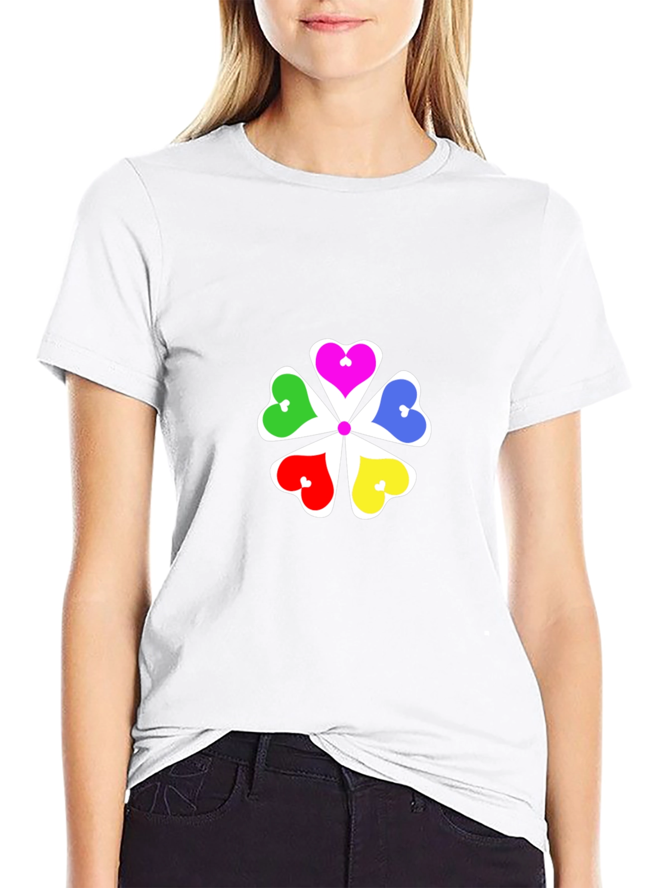 Black Colorful Hearts Flower Graphic T-Shirt - Black view 9