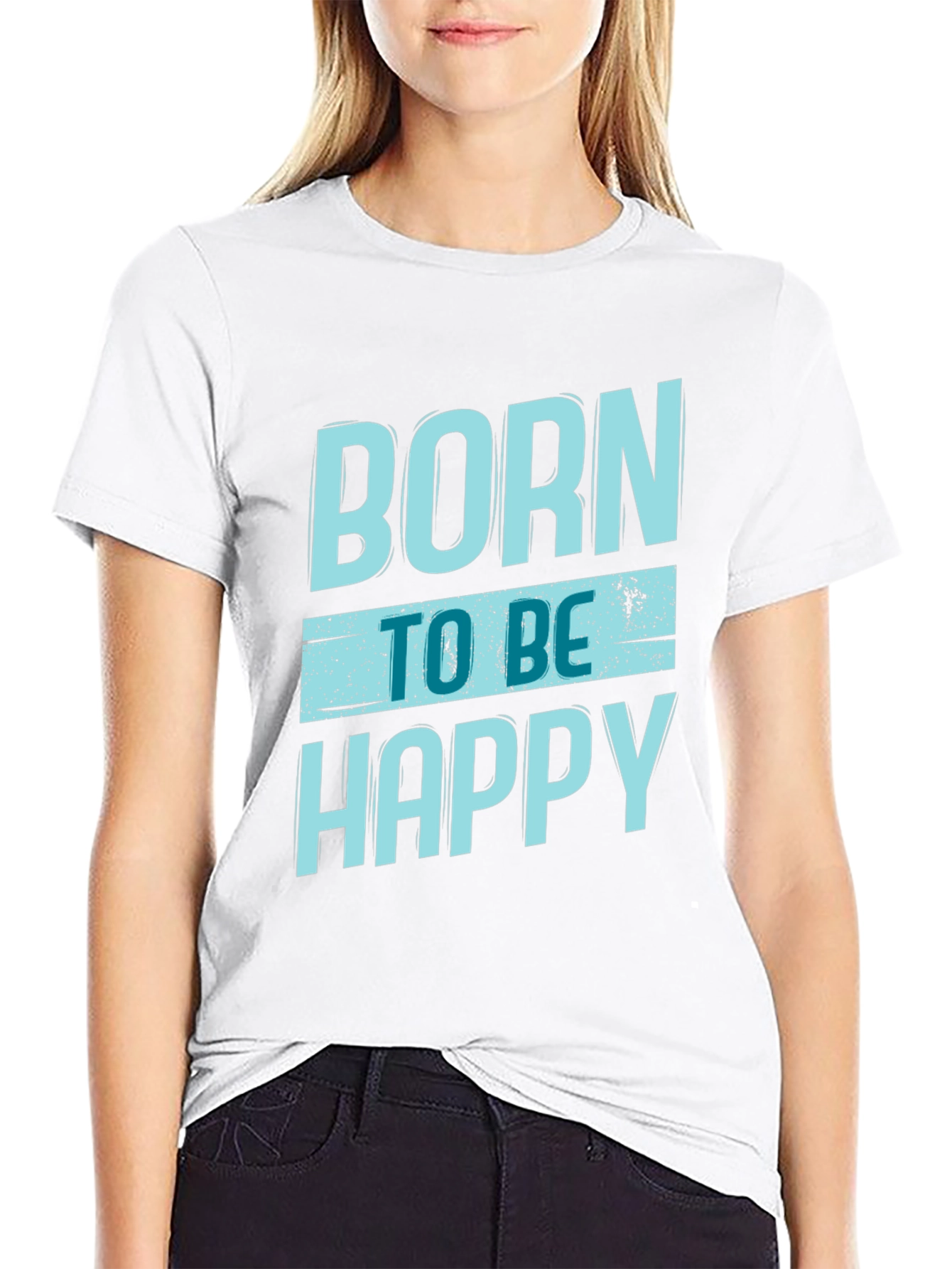 Black Born To Be Happy Graphic Print Black T-Shirt view 9
