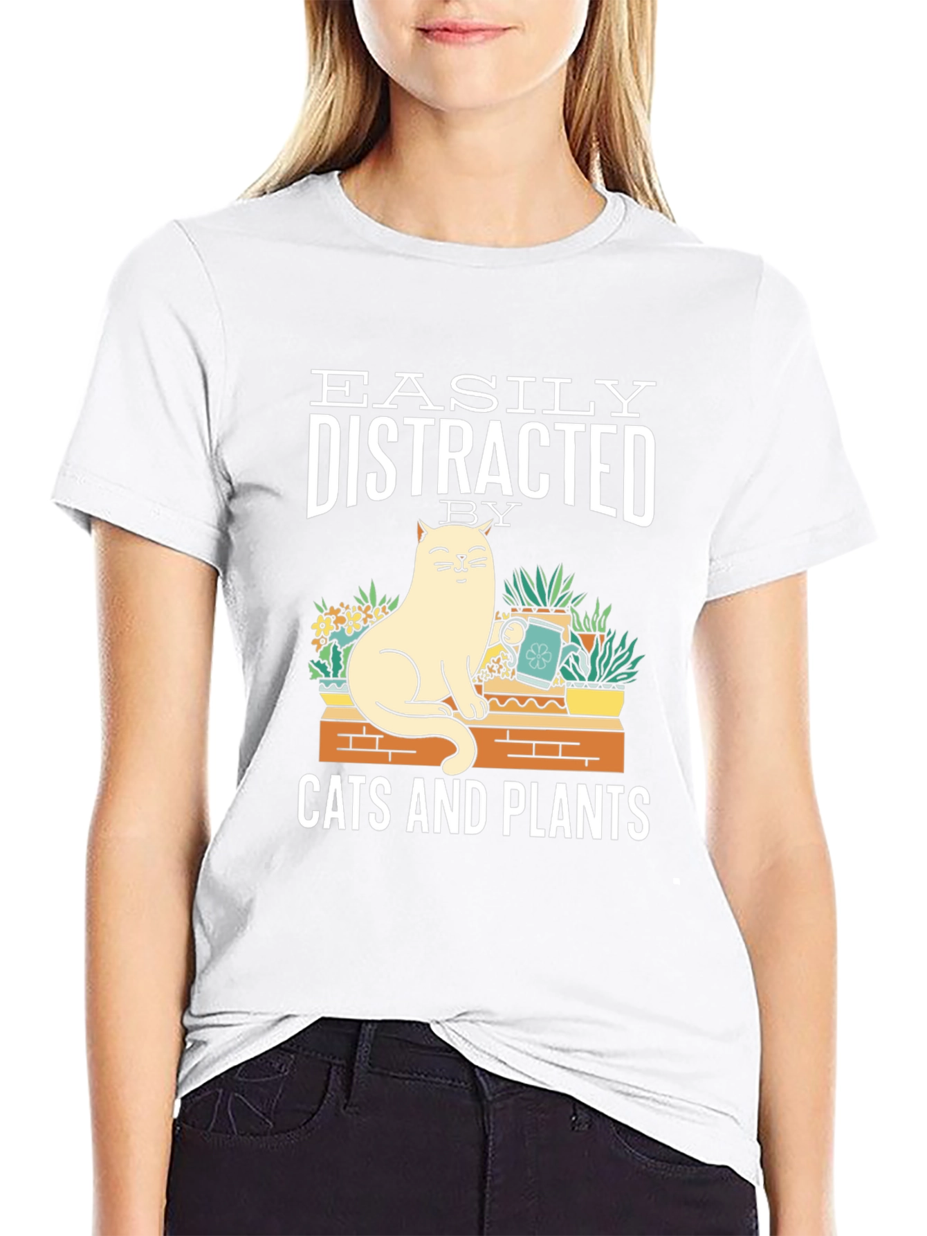 Black Easily Distracted by Cats & Plants Graphic T-Shirt view 9