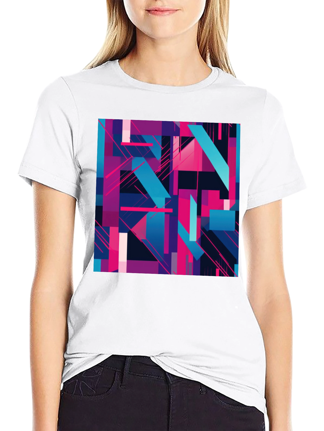 Black Abstract Geometric T-Shirt - Modern Art Tee view 9