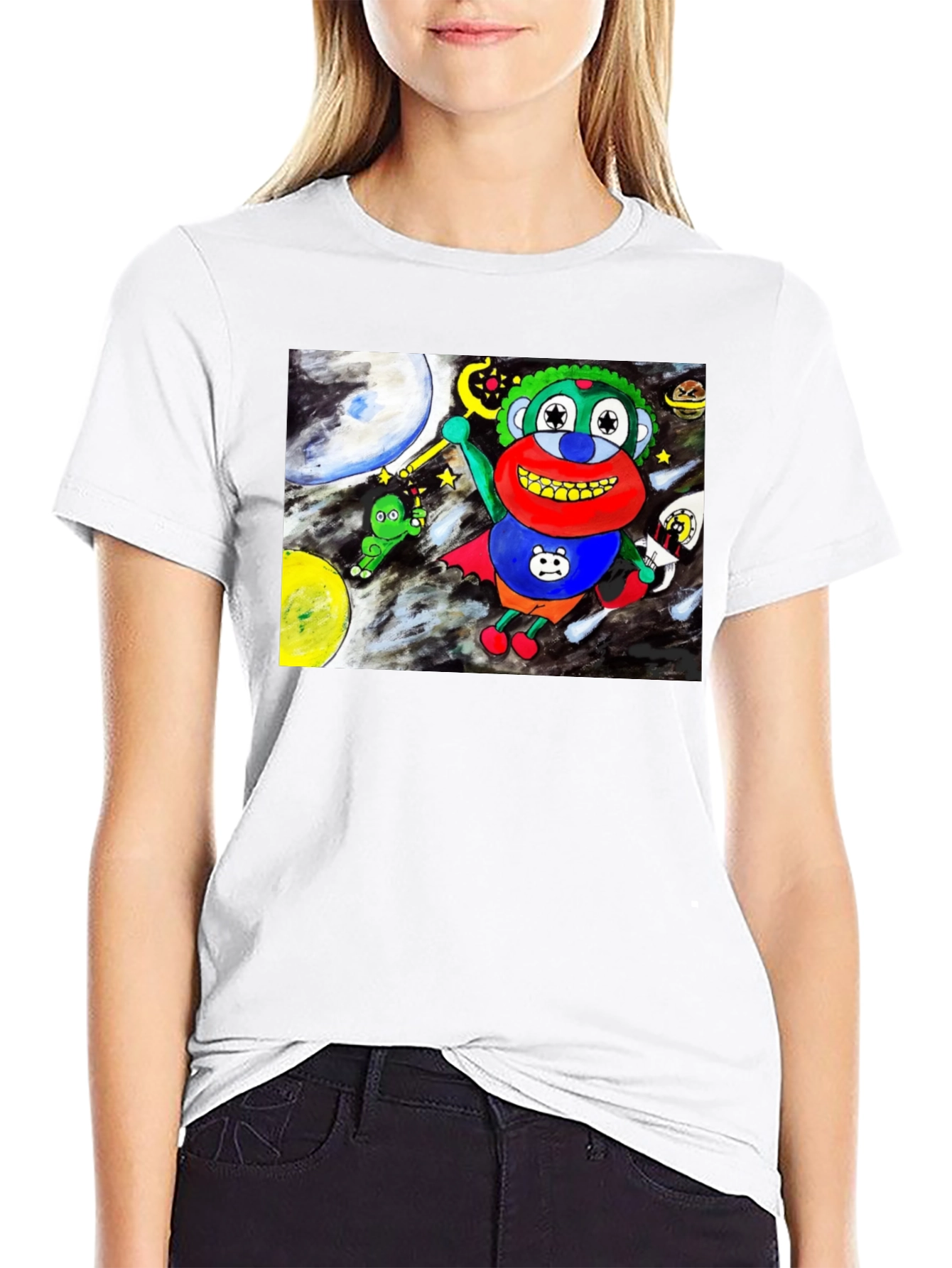 Black Cartoon Graphic Tee: Space Adventure view 9