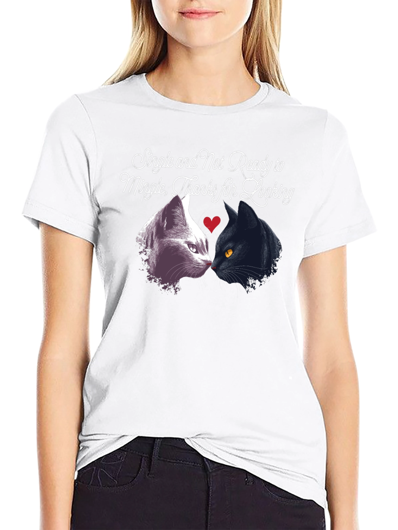 Black Single Not Ready to Mingle Cat T-Shirt view 9