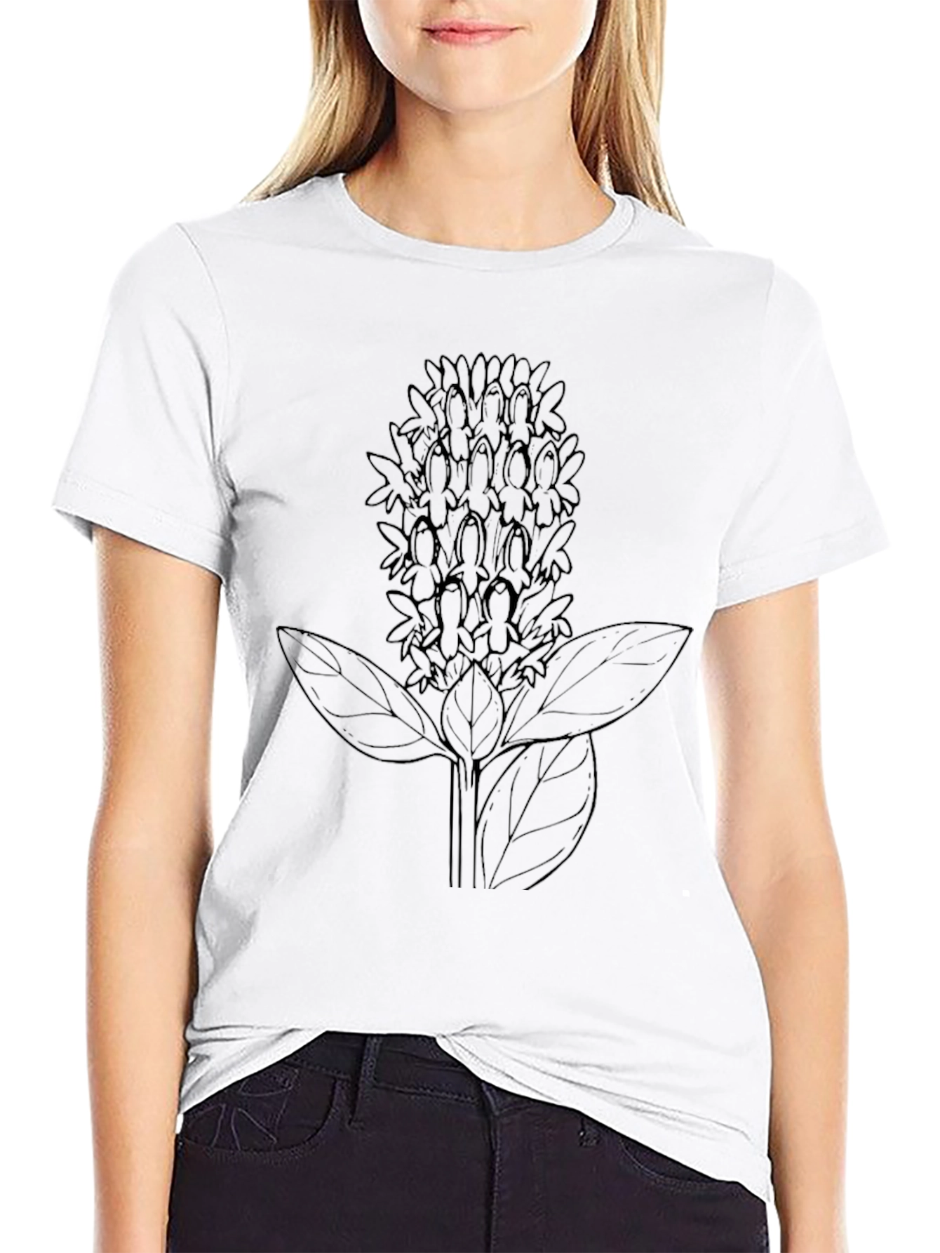 Black Floral Line Art Black T-Shirt view 9