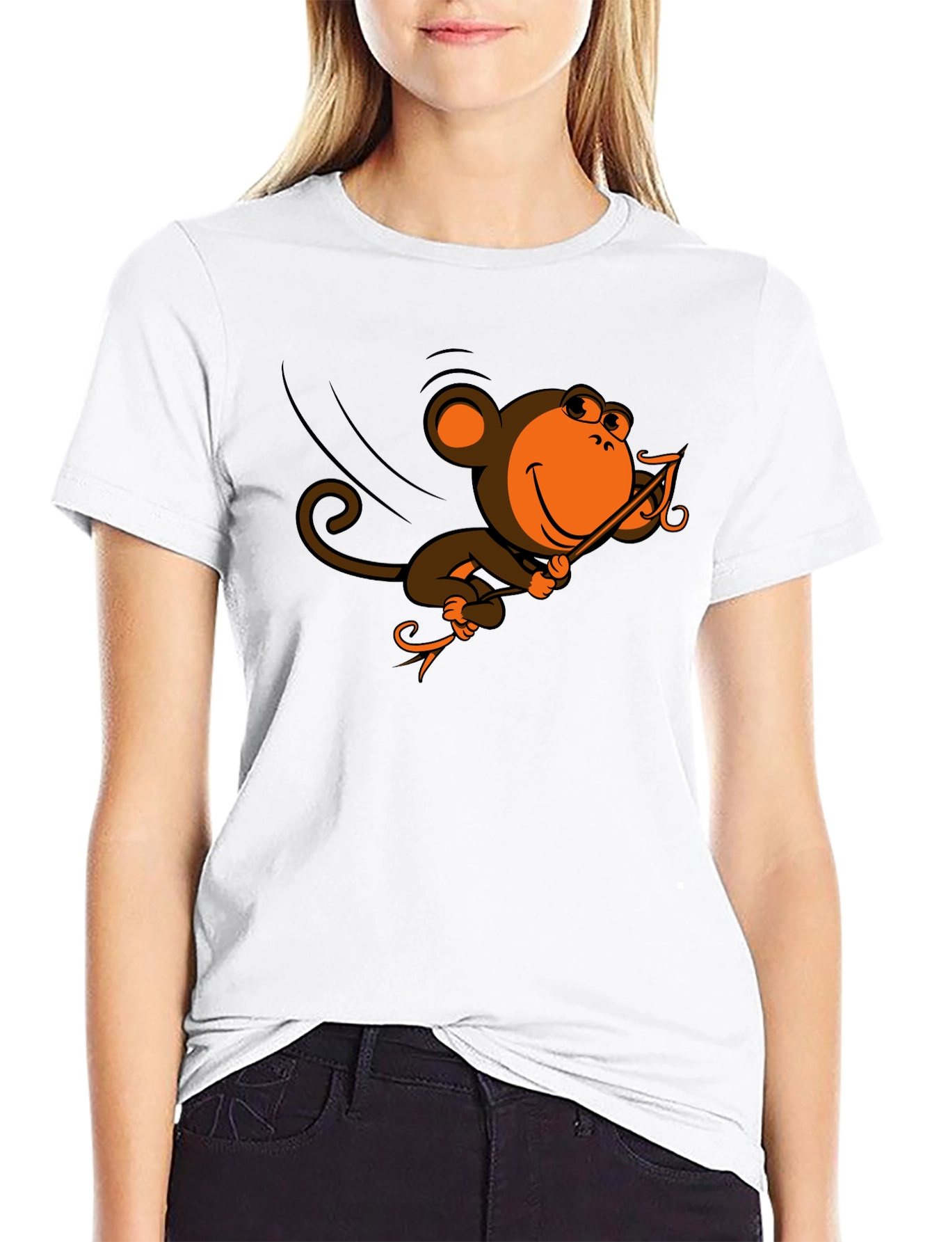 Black Monkey Swinging T-Shirt - Fun Cartoon Design view 9