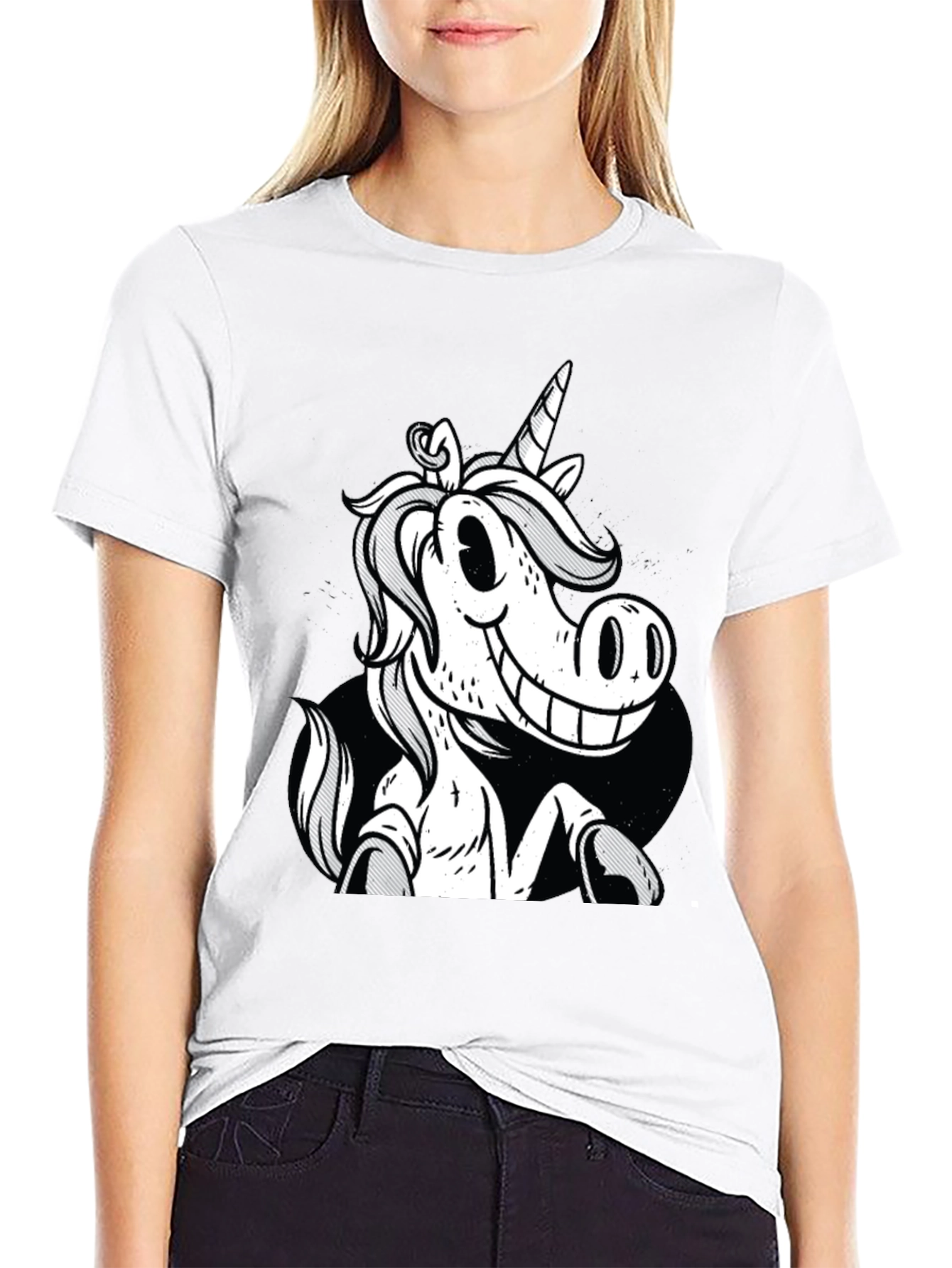 Black Unicorn Cartoon Graphic T-Shirt view 9