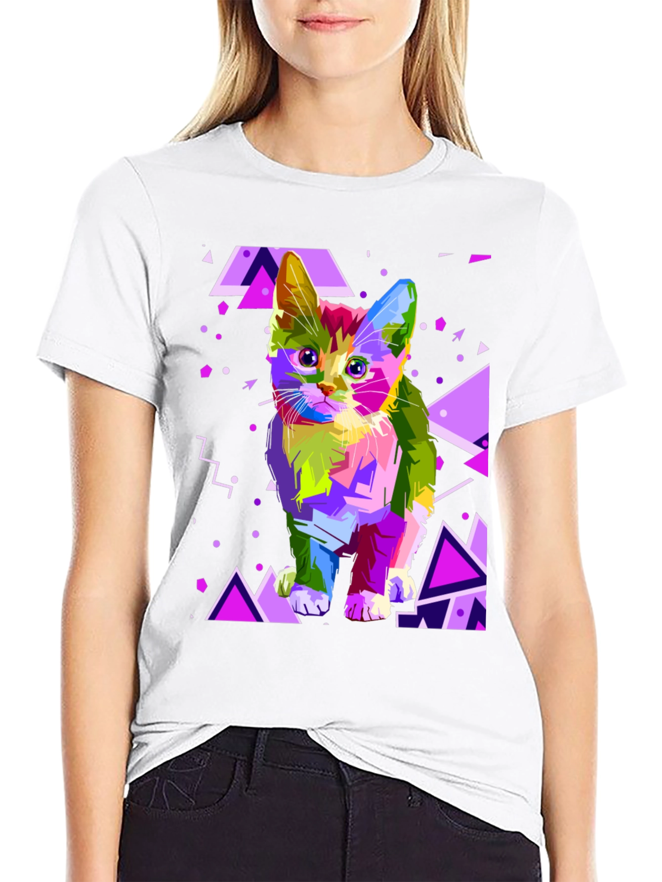 Black Abstract Cat Graphic T-Shirt view 9