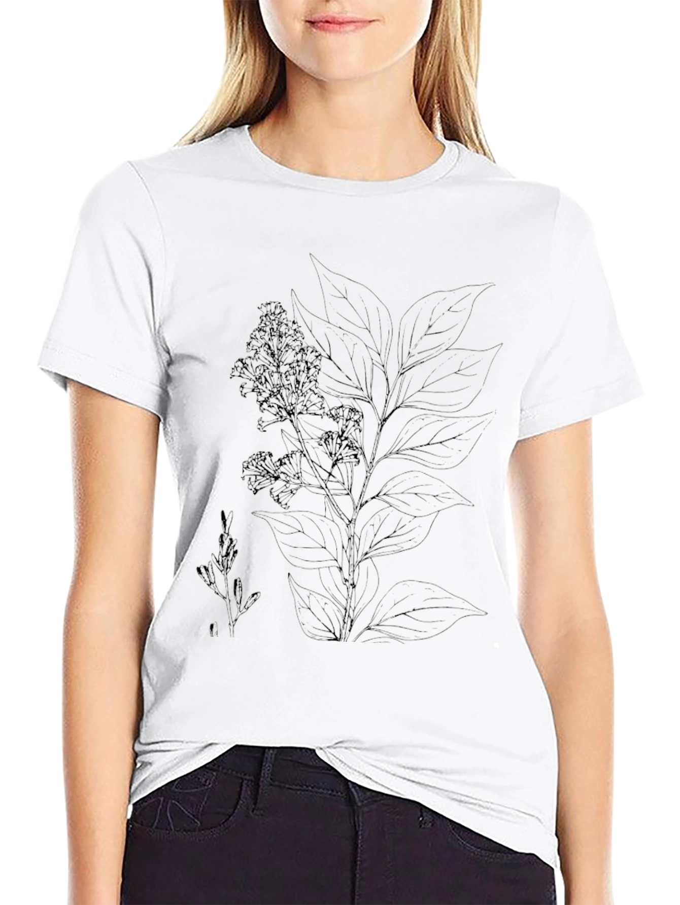 Black Botanical Print Black T-Shirt view 9
