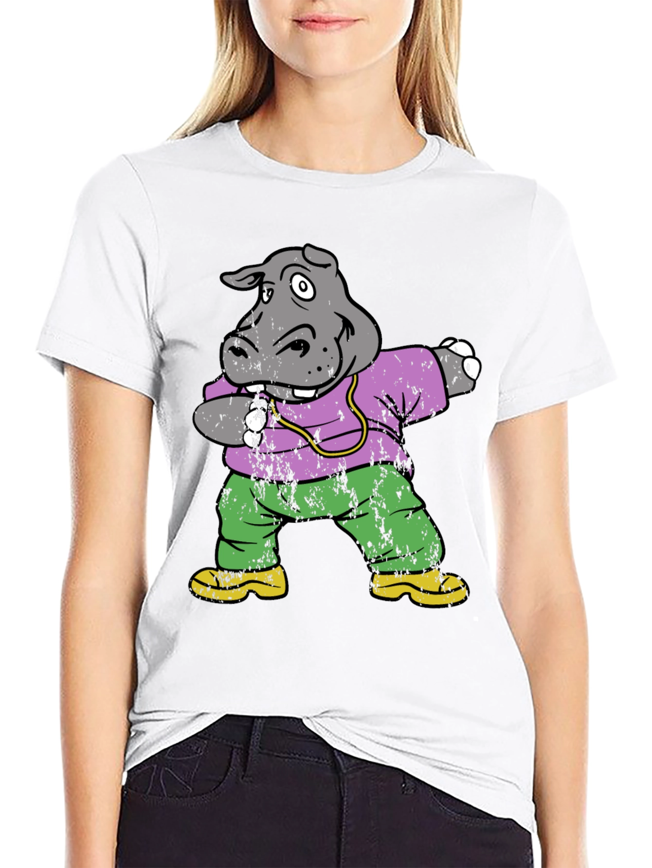 Black Dabbing Hippo Graphic Tee - Cool & Fun view 9