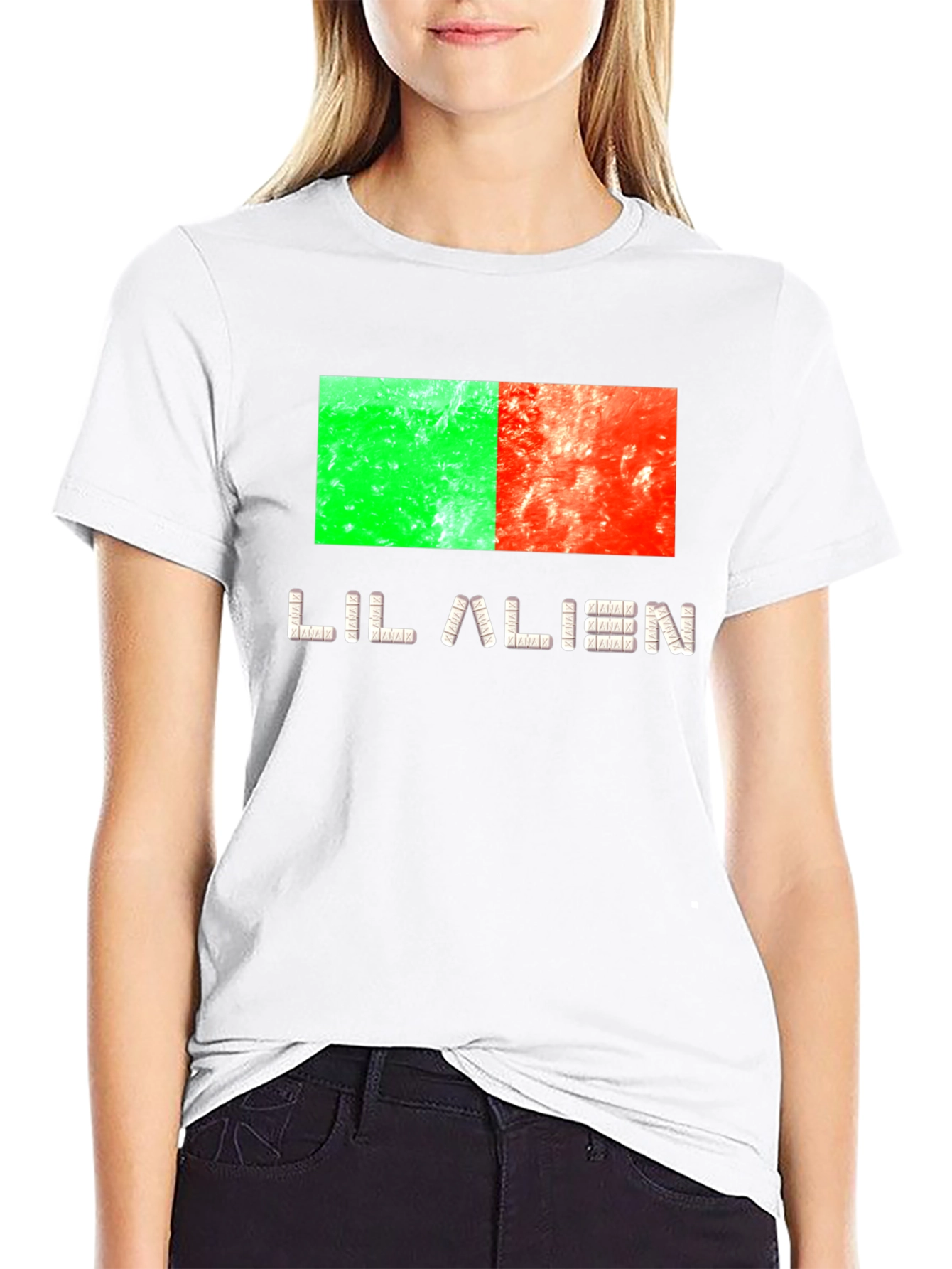 Black Lil Alien Graphic Tee - Black Cotton Blend Shirt view 9