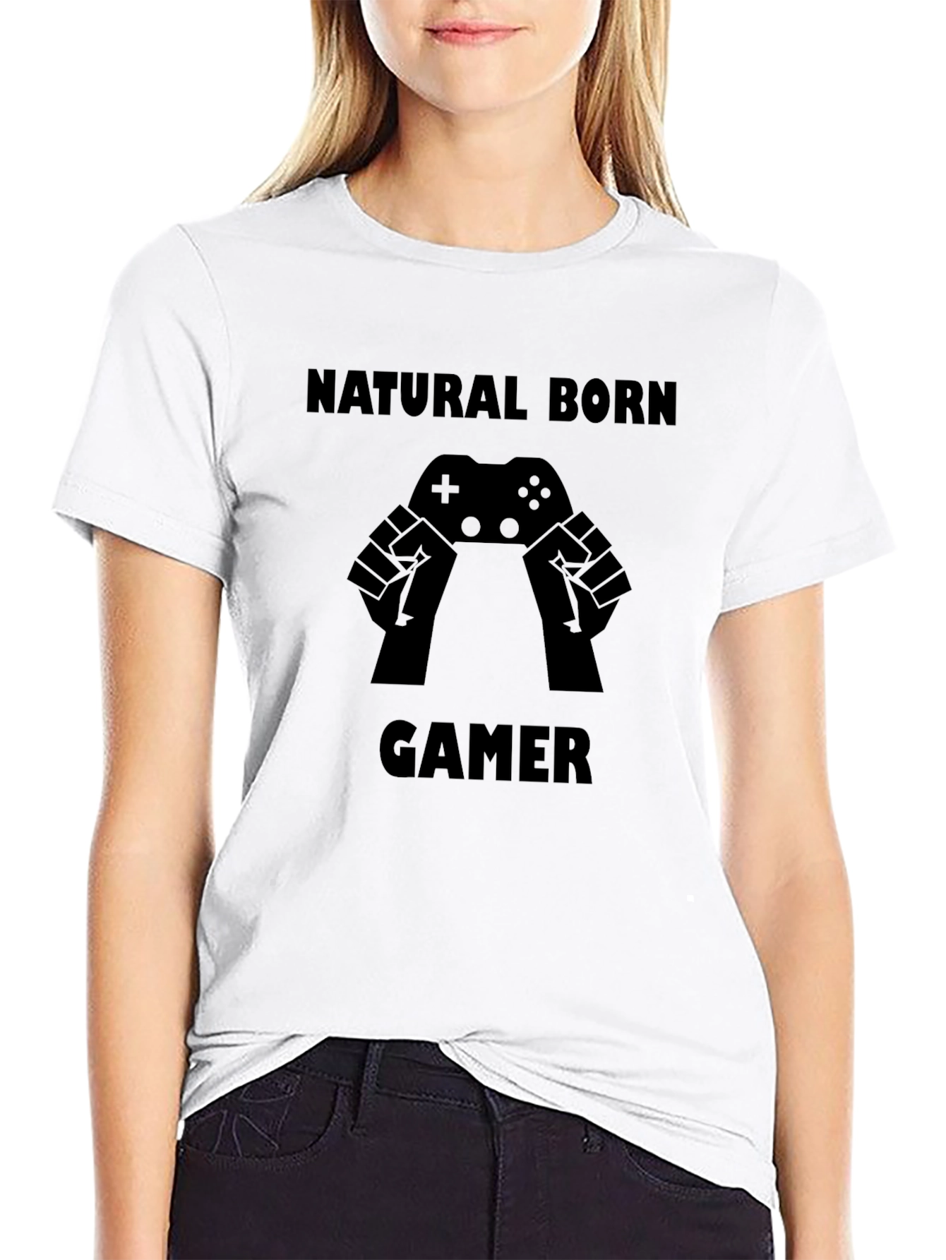 Black Natural Born Gamer Graphic Tee - Black Cotton T-Shirt view 9