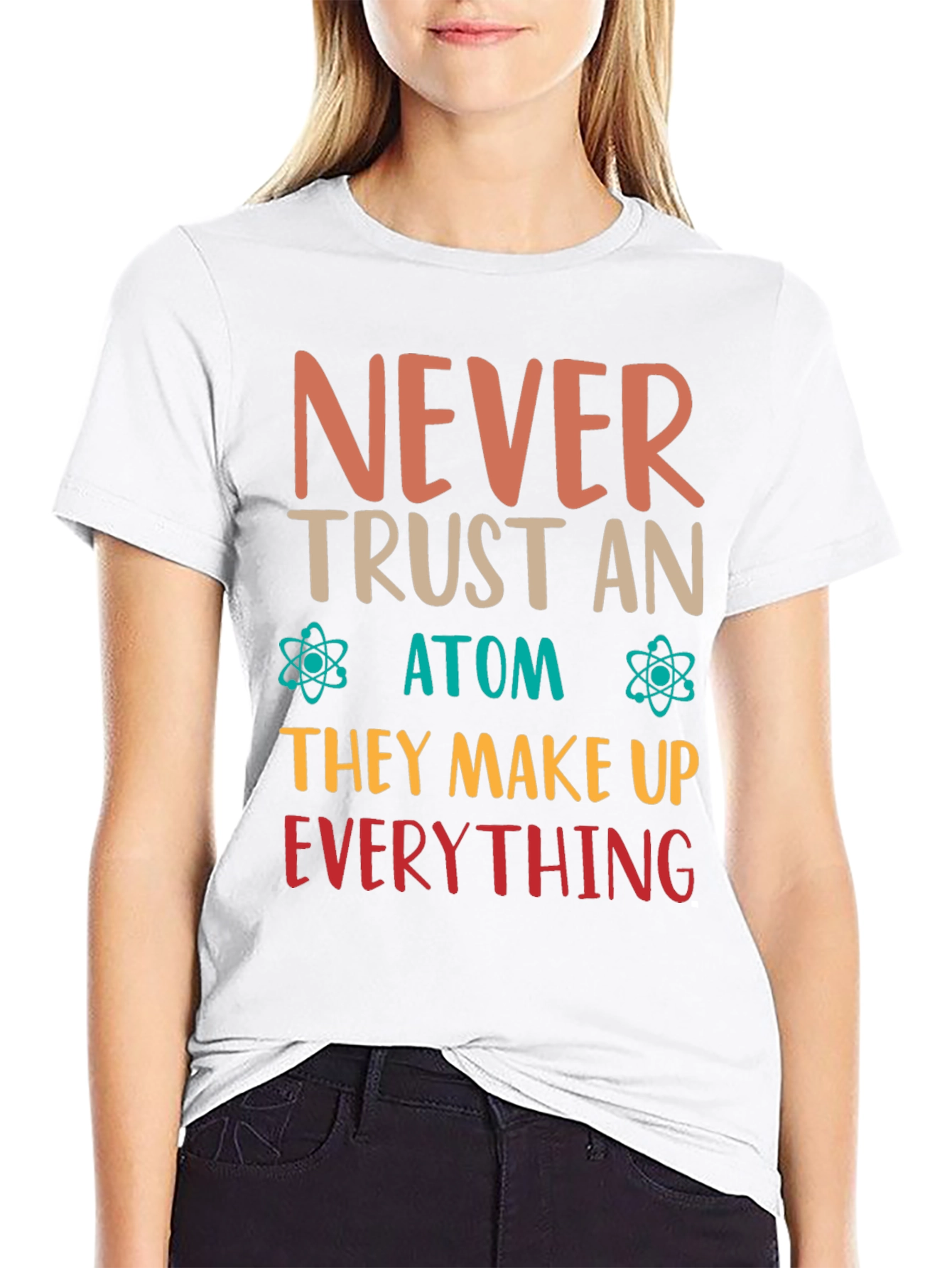 Black Never Trust An Atom Graphic Tee - Funny Science T-Shirt view 9