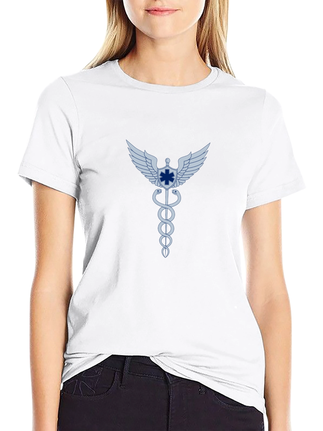 Black Caduceus Symbol Graphic T-Shirt view 9