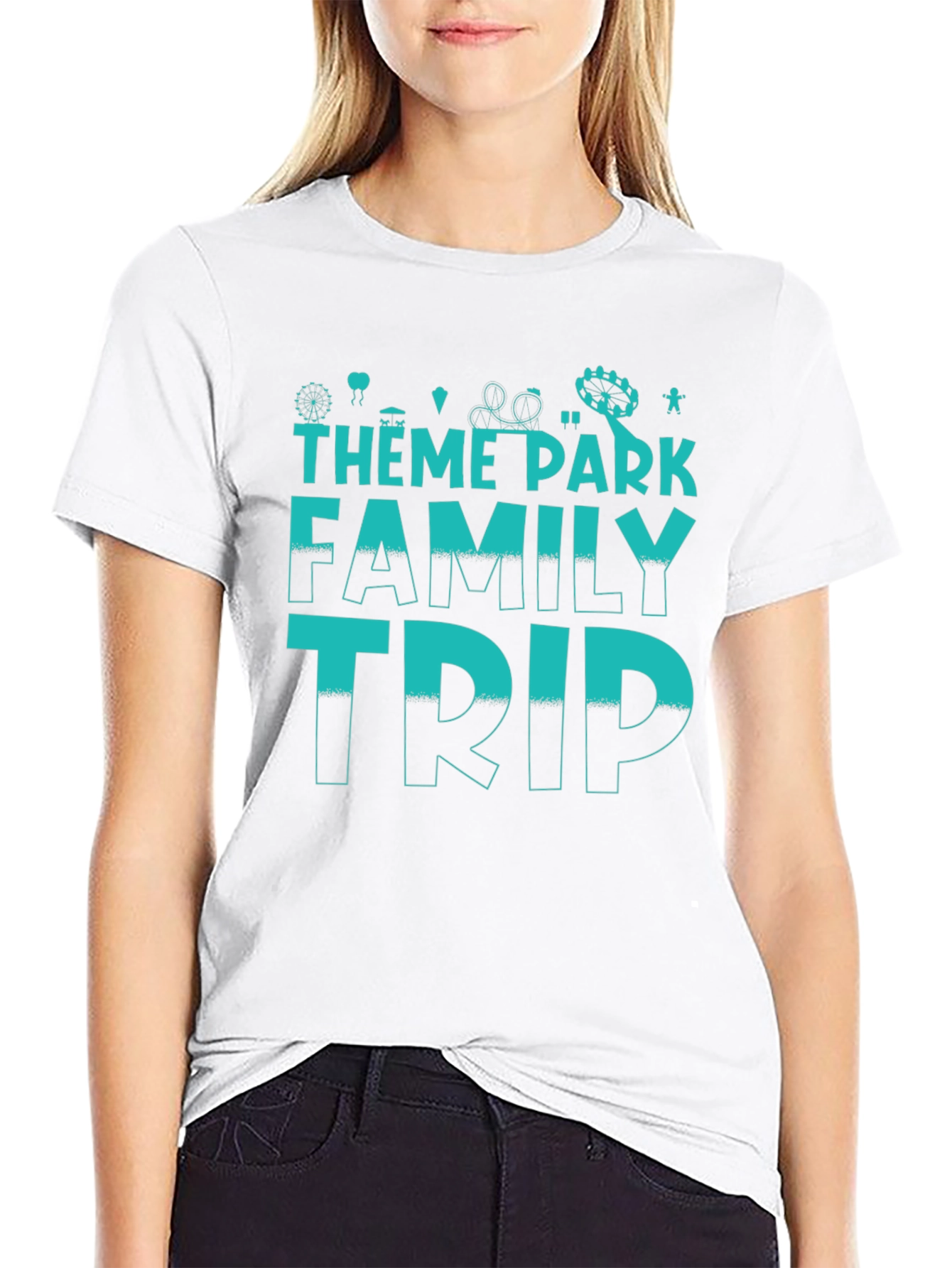 Black Theme Park Family Trip T-Shirt - Black Cotton Tee view 9