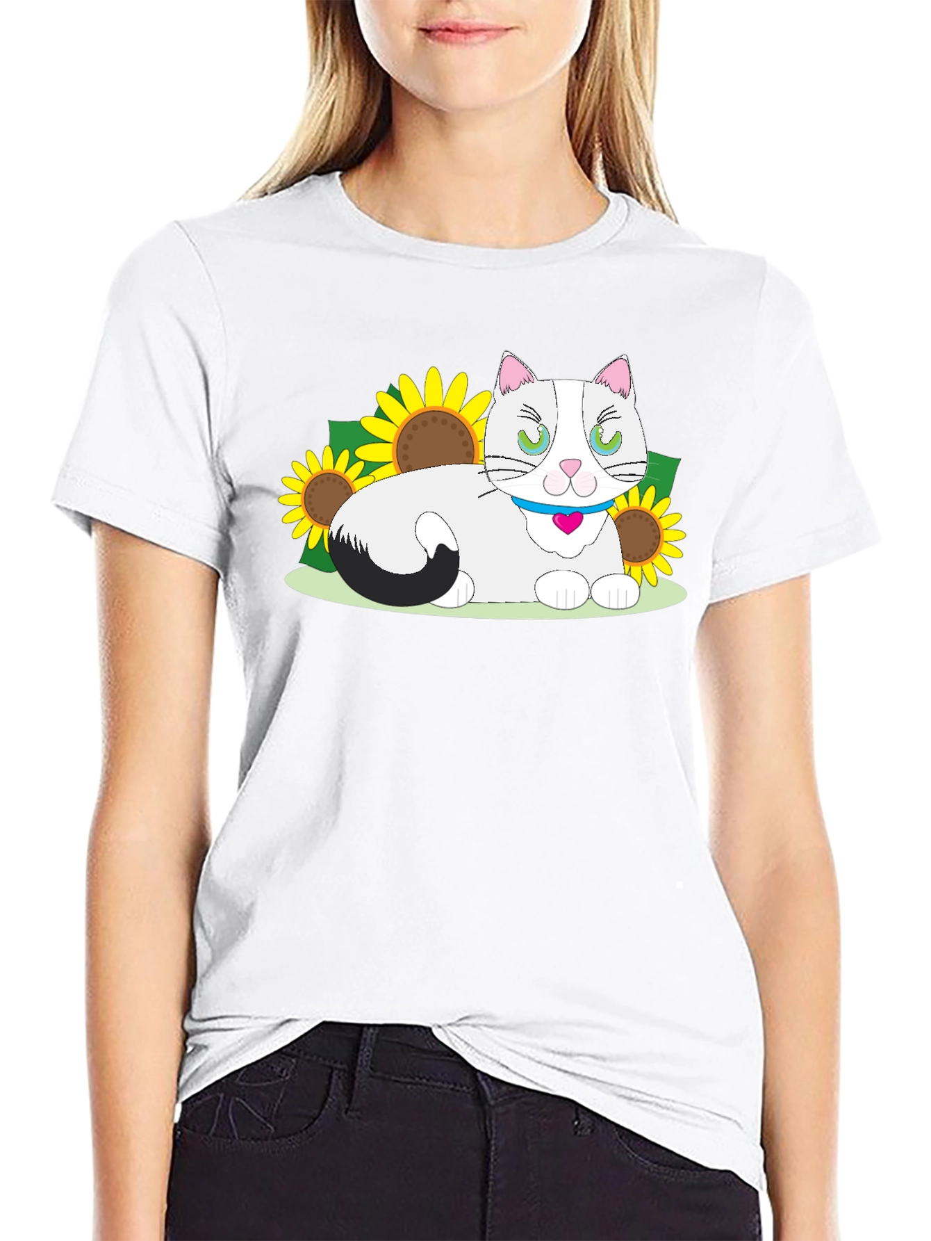 Black Cat & Sunflower Graphic T-Shirt view 9