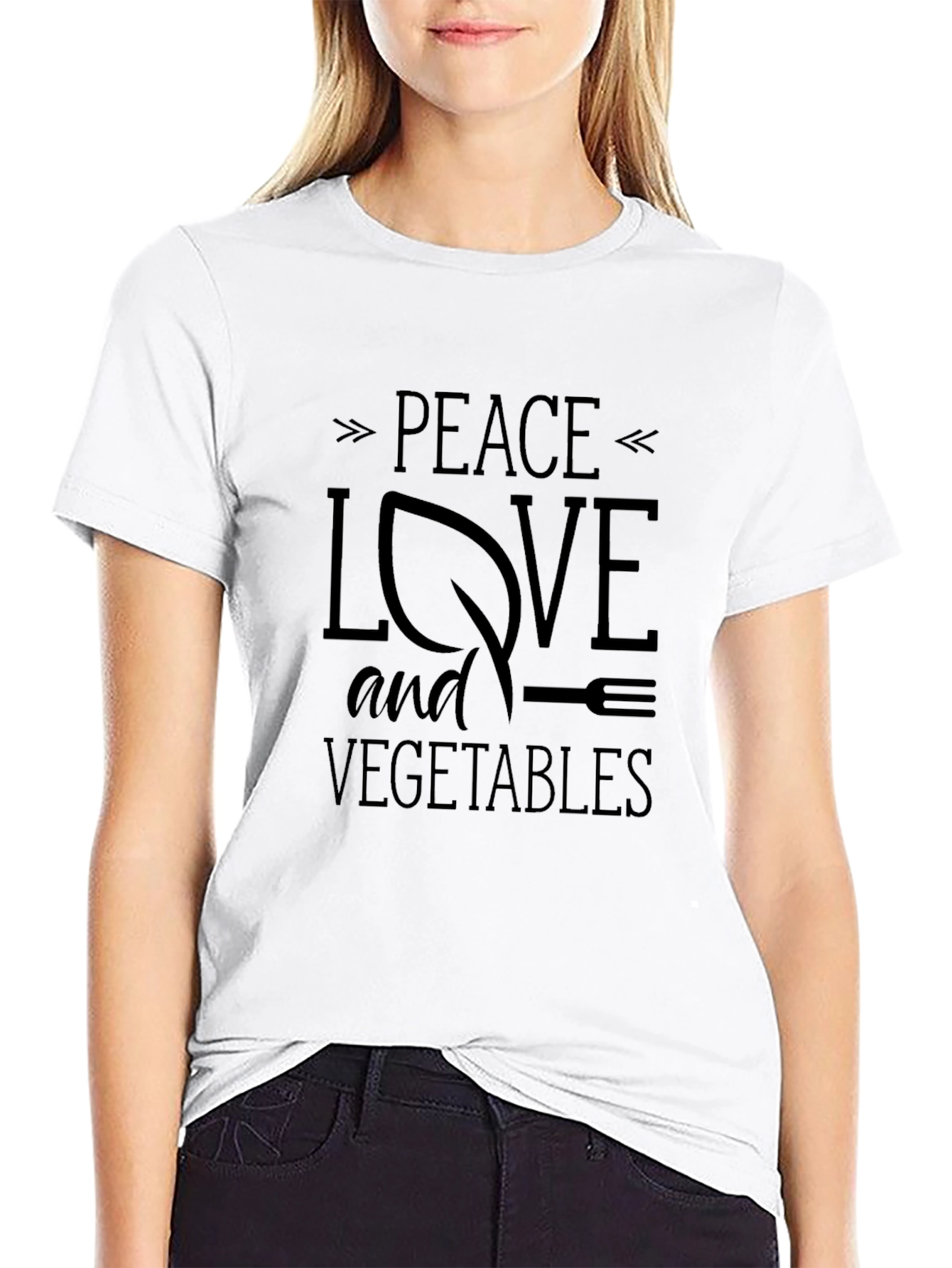Black Peace Love and Vegetables T-Shirt - Vegan Tee view 9