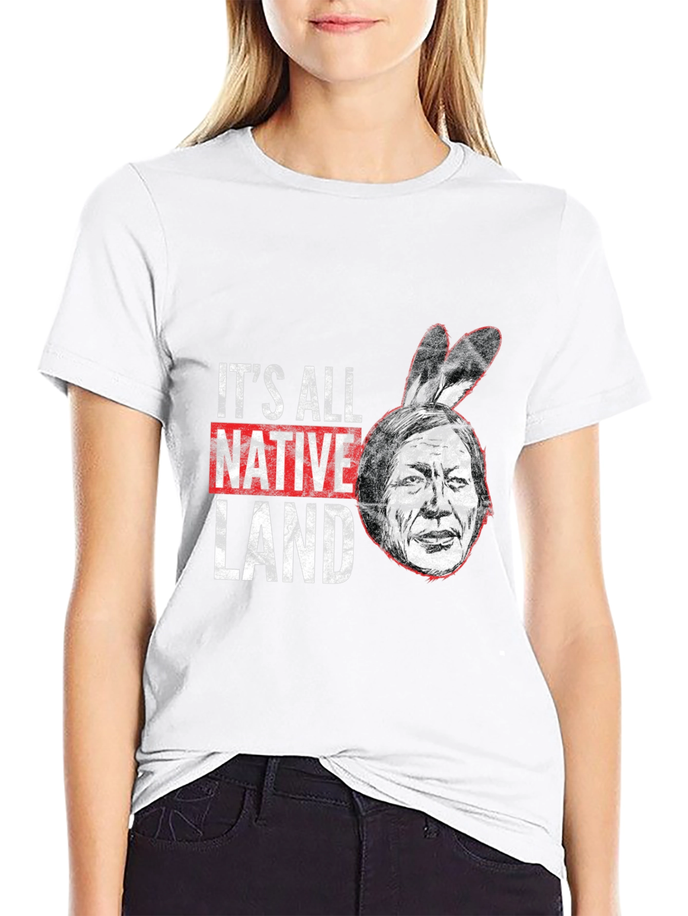 Black It's All Native Land T-Shirt view 9