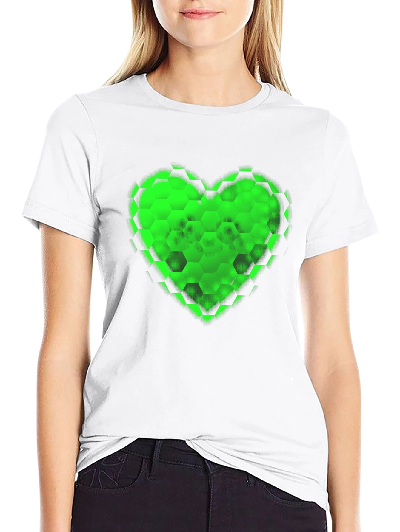 Black Green Hex Heart Graphic T-Shirt - Soft Cotton Blend view 9