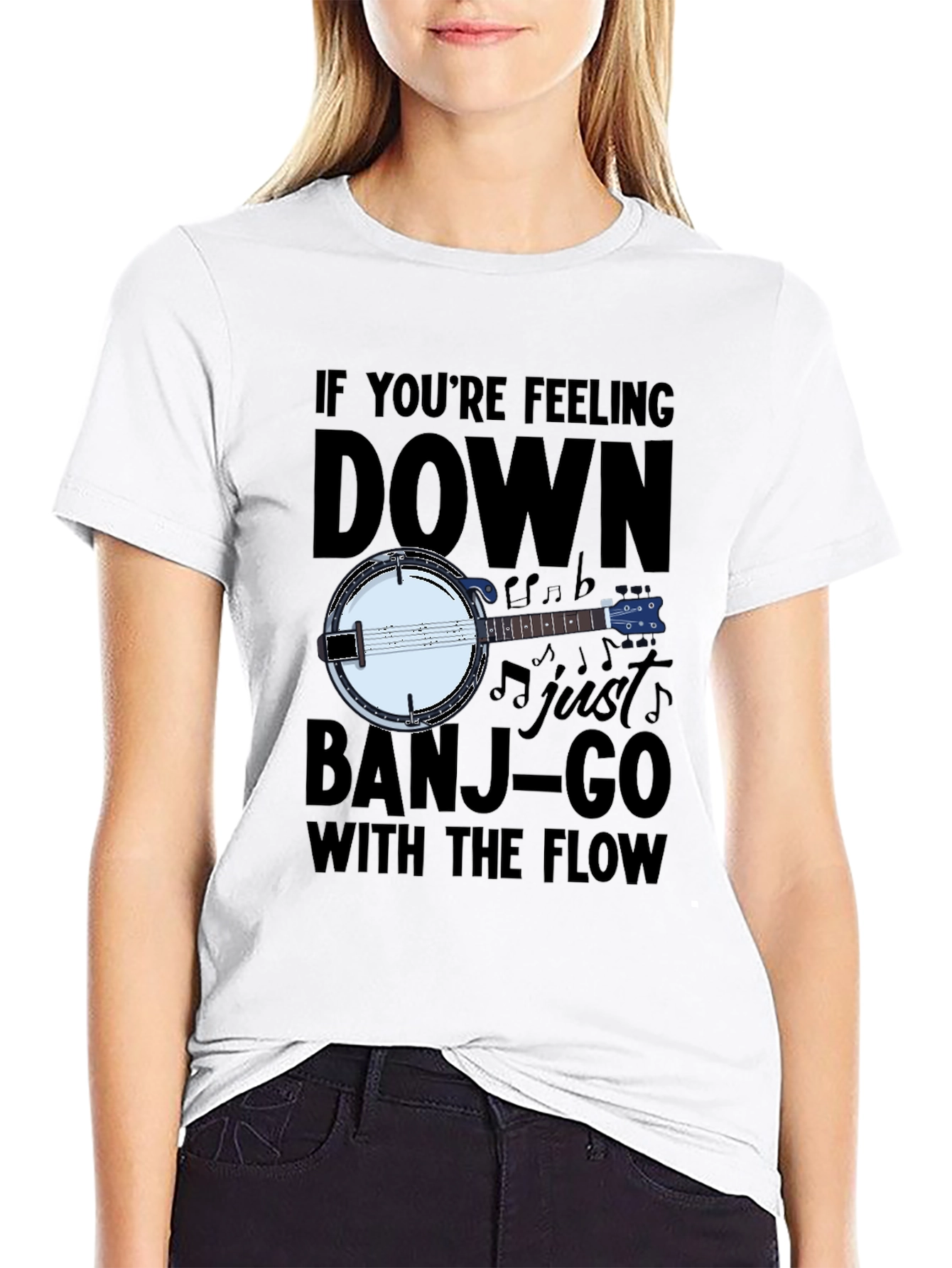 Black Banjo Music T-Shirt - "Banjo-Go With The Flow" view 9