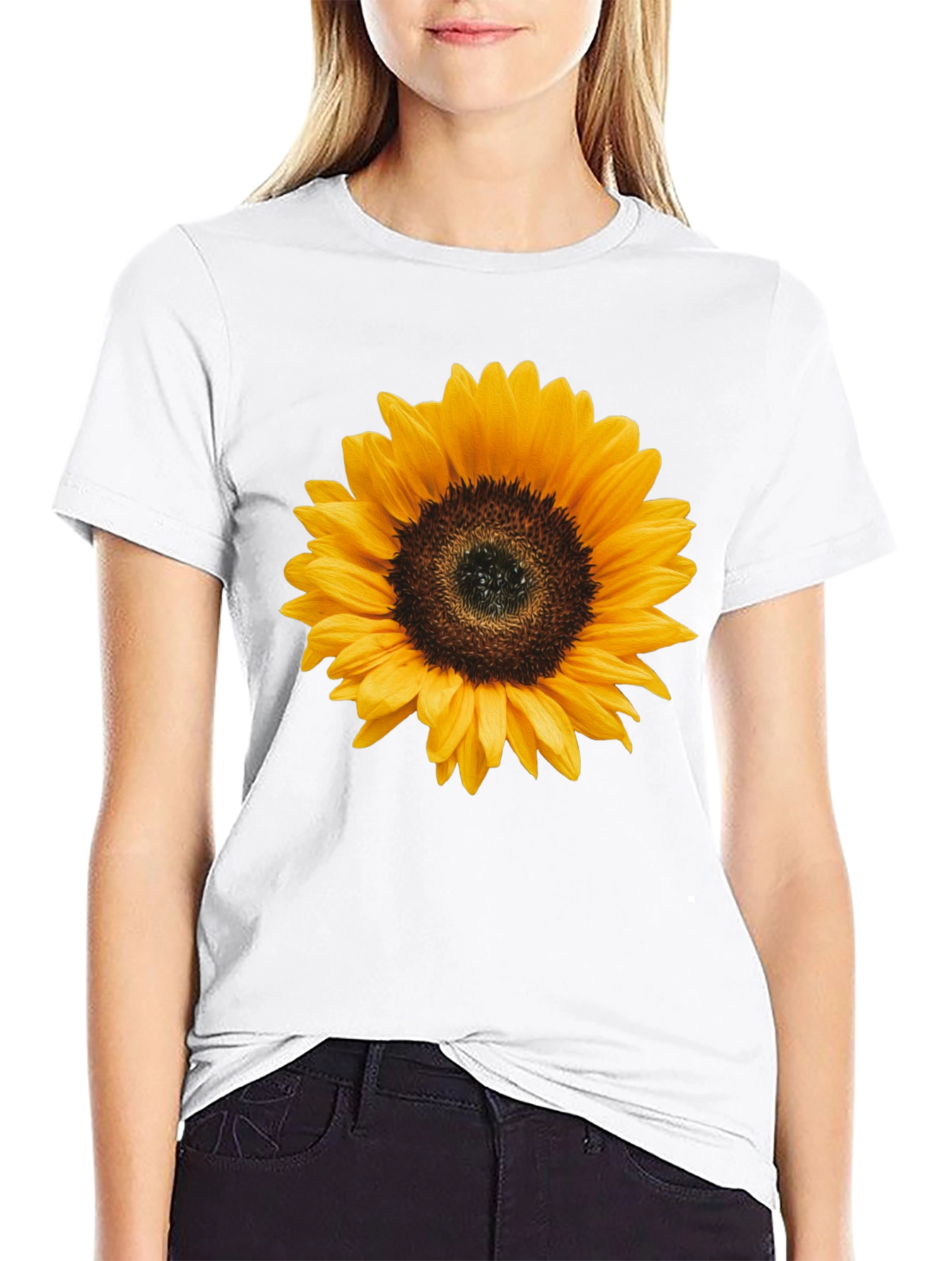 Black Sunflower Graphic Tee - Black Cotton T-Shirt view 9