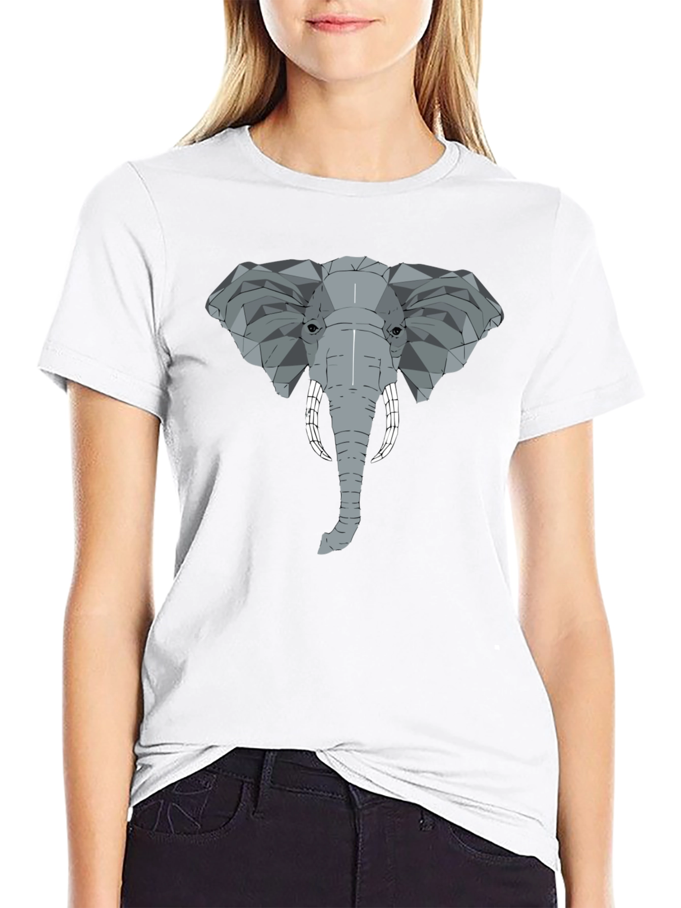 Black Geometric Elephant Graphic Tee - Stylish Men's Black T-Shirt view 9