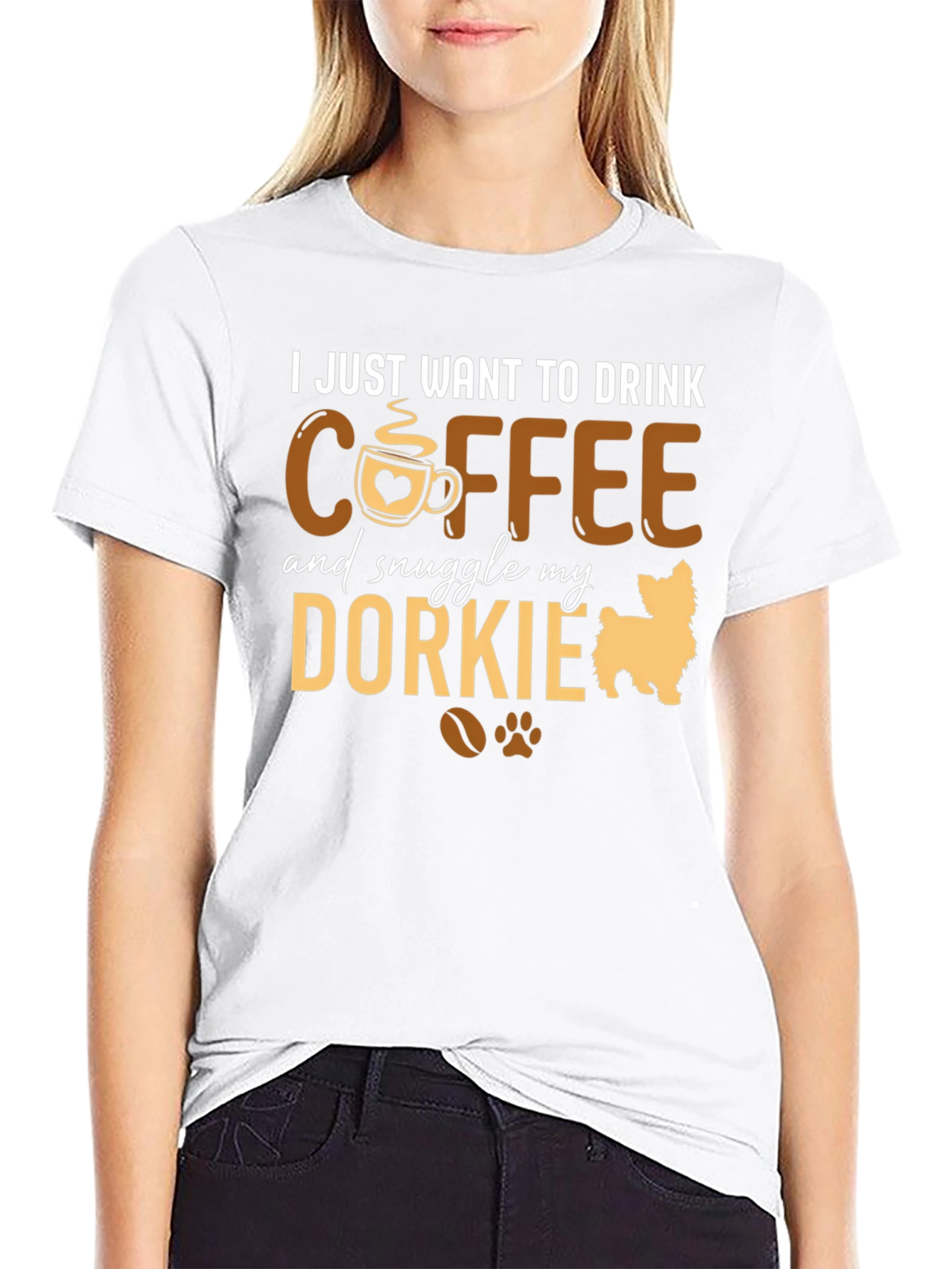 Black Coffee & Dorkie Dog Lover T-Shirt view 9