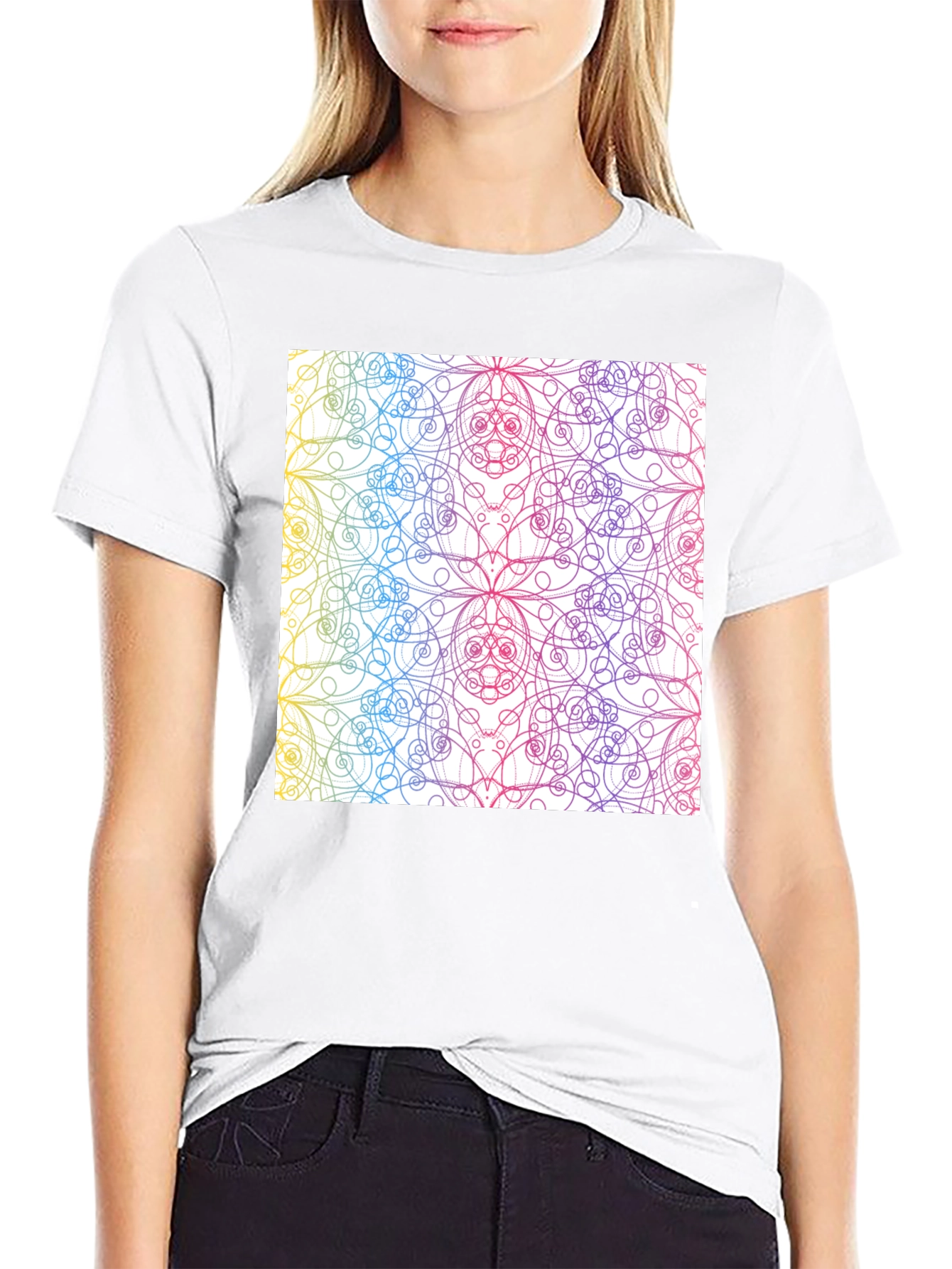 Black Colorful Mandala Design Black T-Shirt view 9