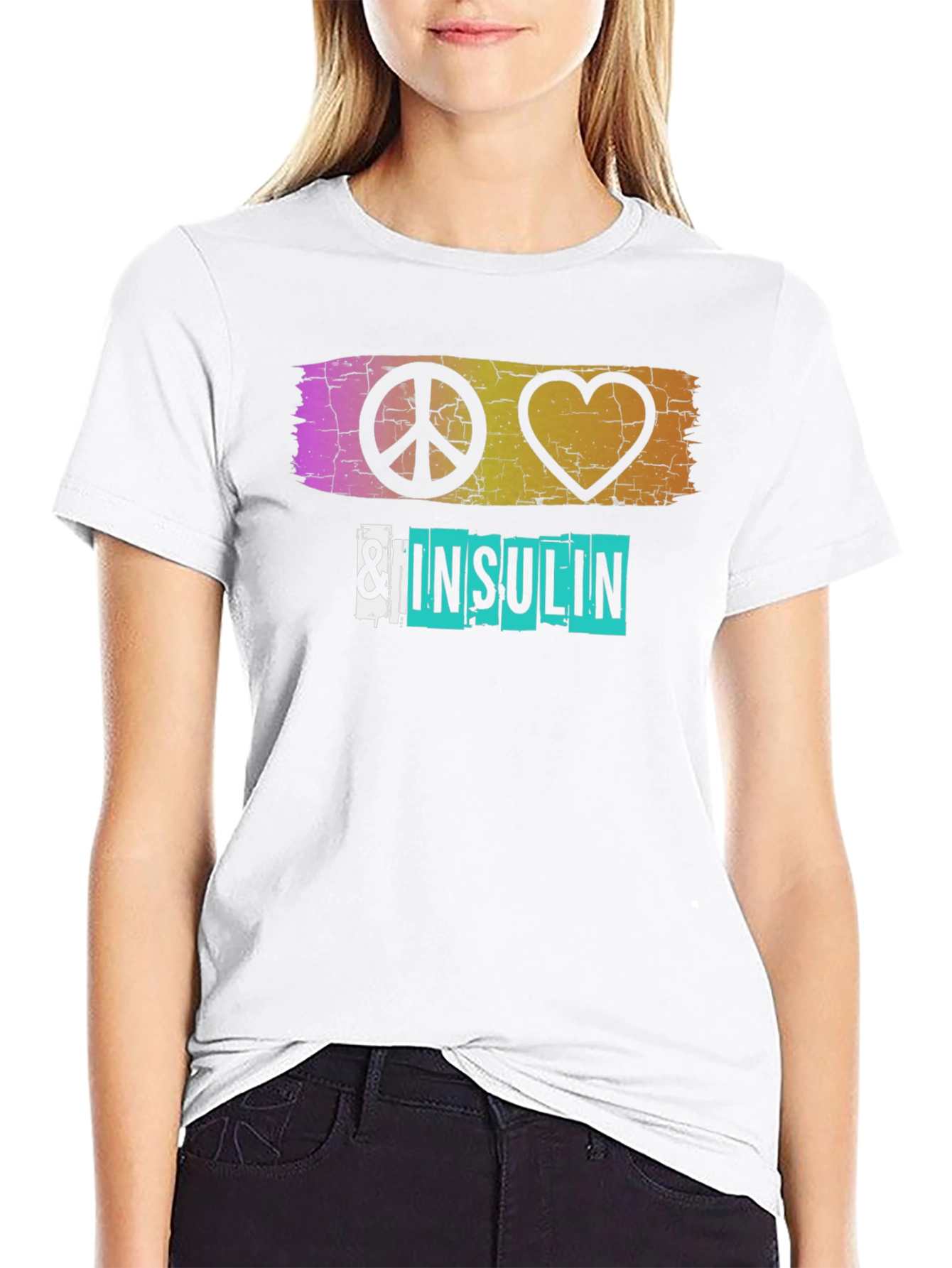 Black Peace Love & Insulin T-Shirt - Diabetes Awareness view 9