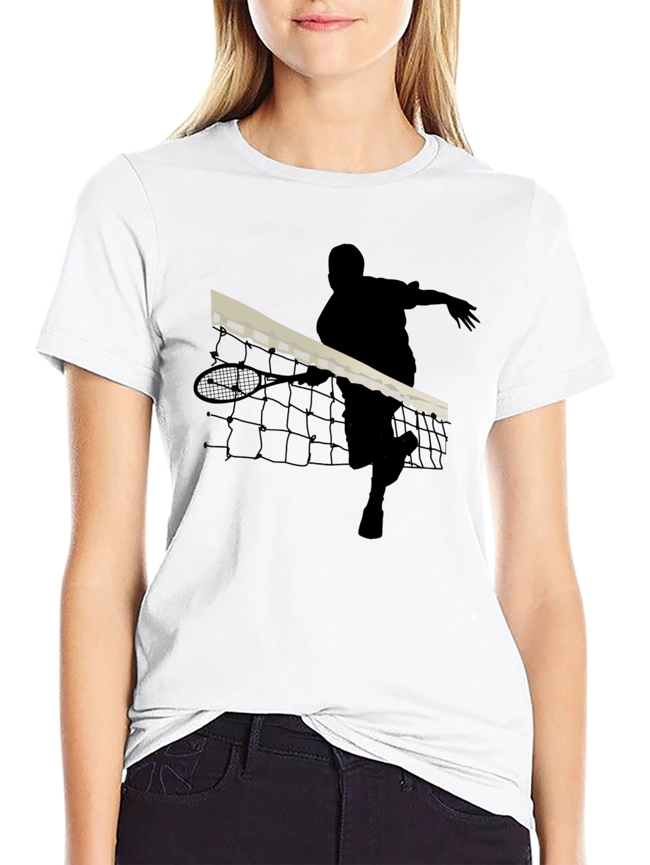 Black Tennis Player Silhouette Black T-Shirt view 9