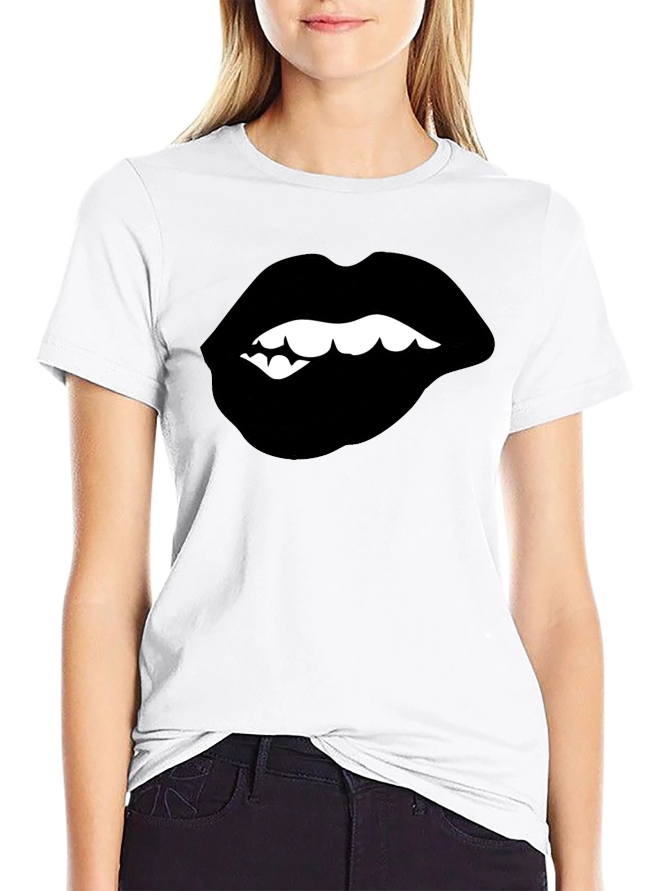Black Biting Lips Graphic Tee - Modern Streetwear view 9