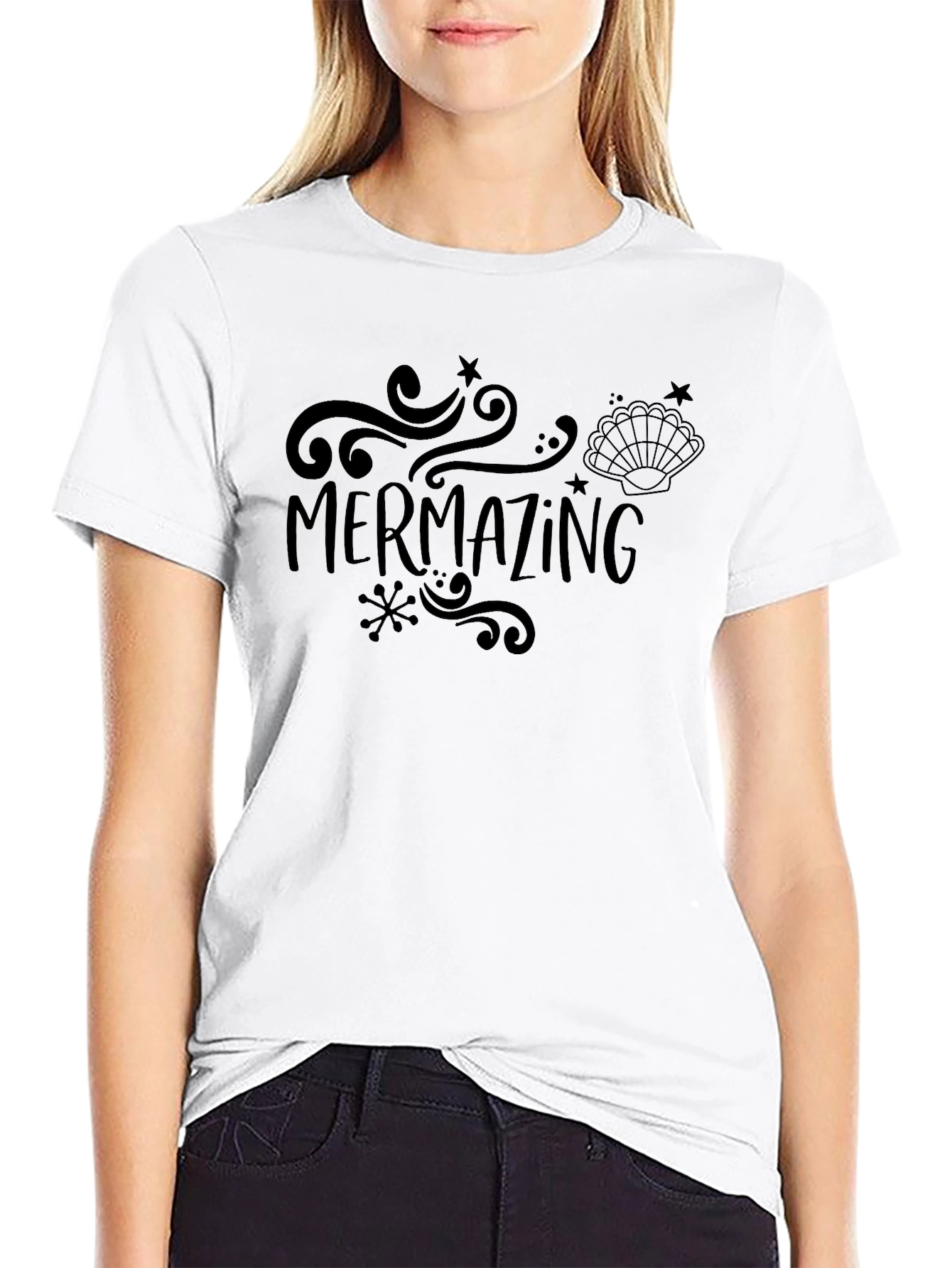 Black Mermazing Graphic Tee - Black Cotton T-Shirt view 9