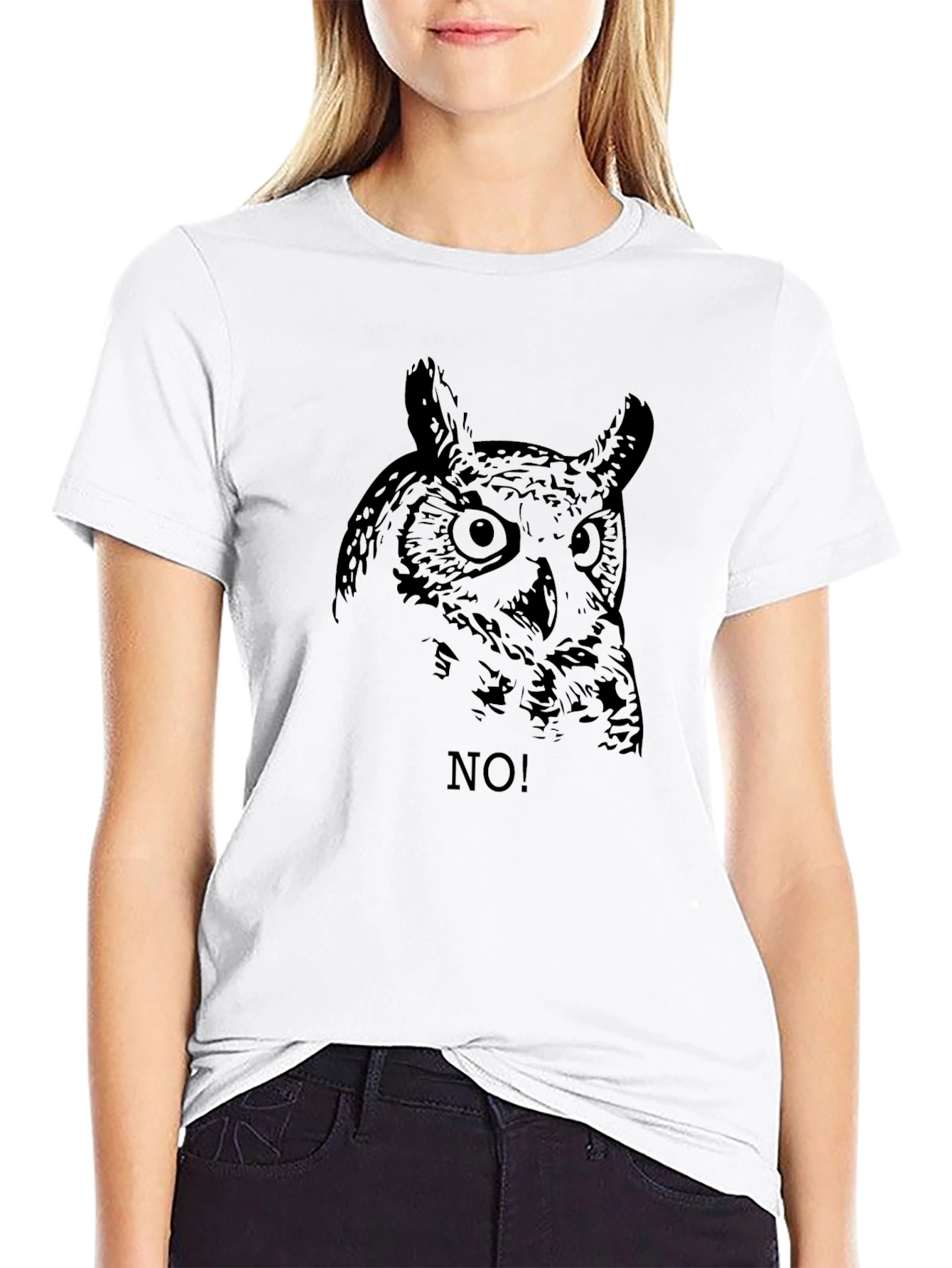 Black Owl No! Graphic Black T-Shirt - Men's Fashion view 9