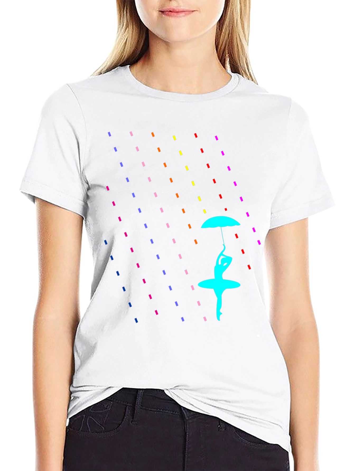 Black Rain of Color: Artistic Graphic Print T-Shirt view 9