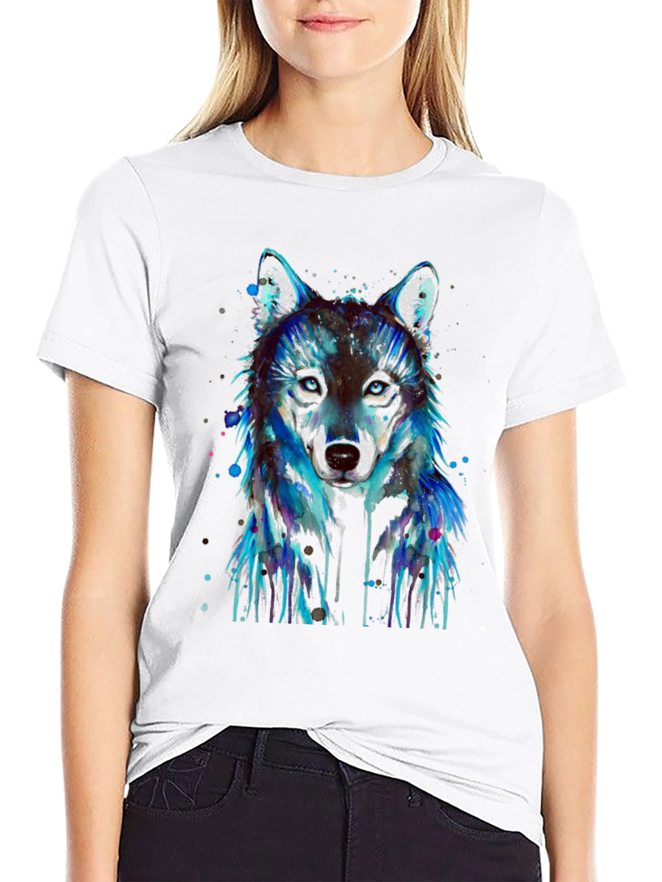Black Watercolor Wolf Graphic T-Shirt view 9